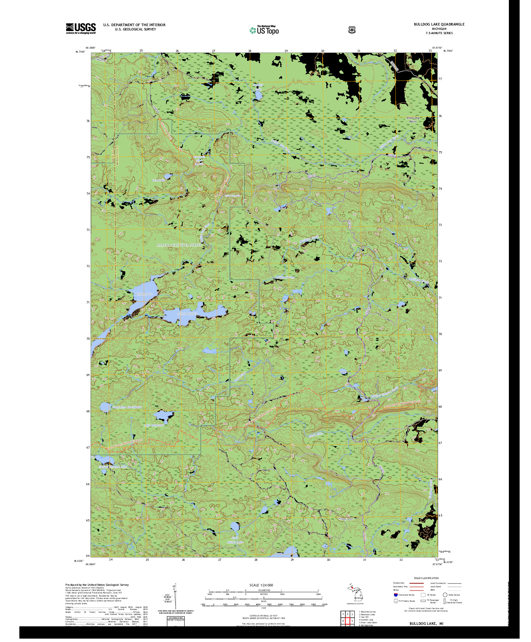 US TOPO 7.5-MINUTE MAP FOR BULLDOG LAKE, MI