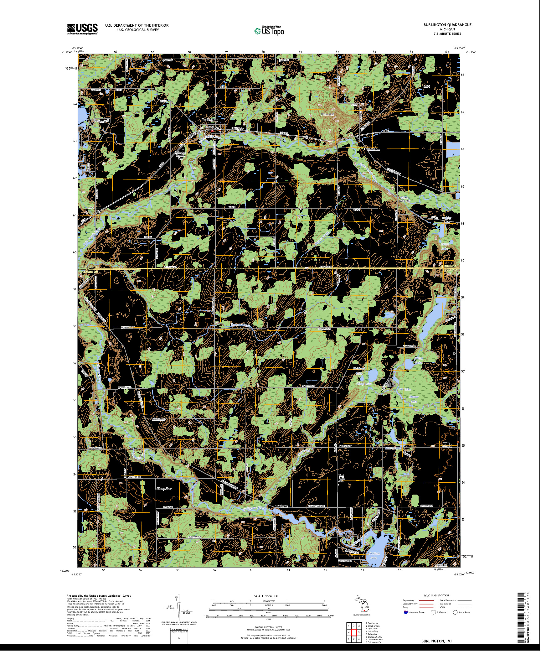 US TOPO 7.5-MINUTE MAP FOR BURLINGTON, MI