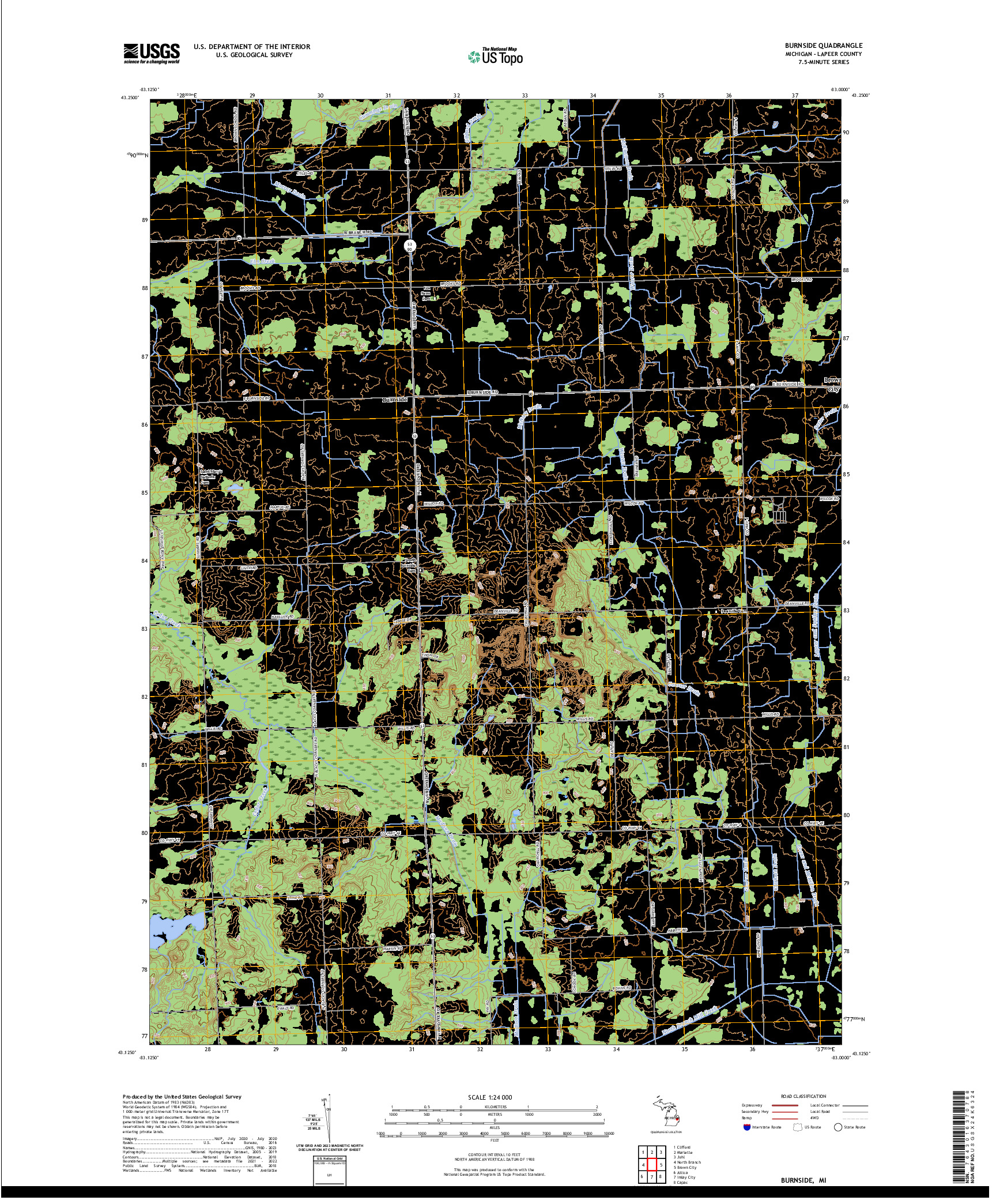 US TOPO 7.5-MINUTE MAP FOR BURNSIDE, MI