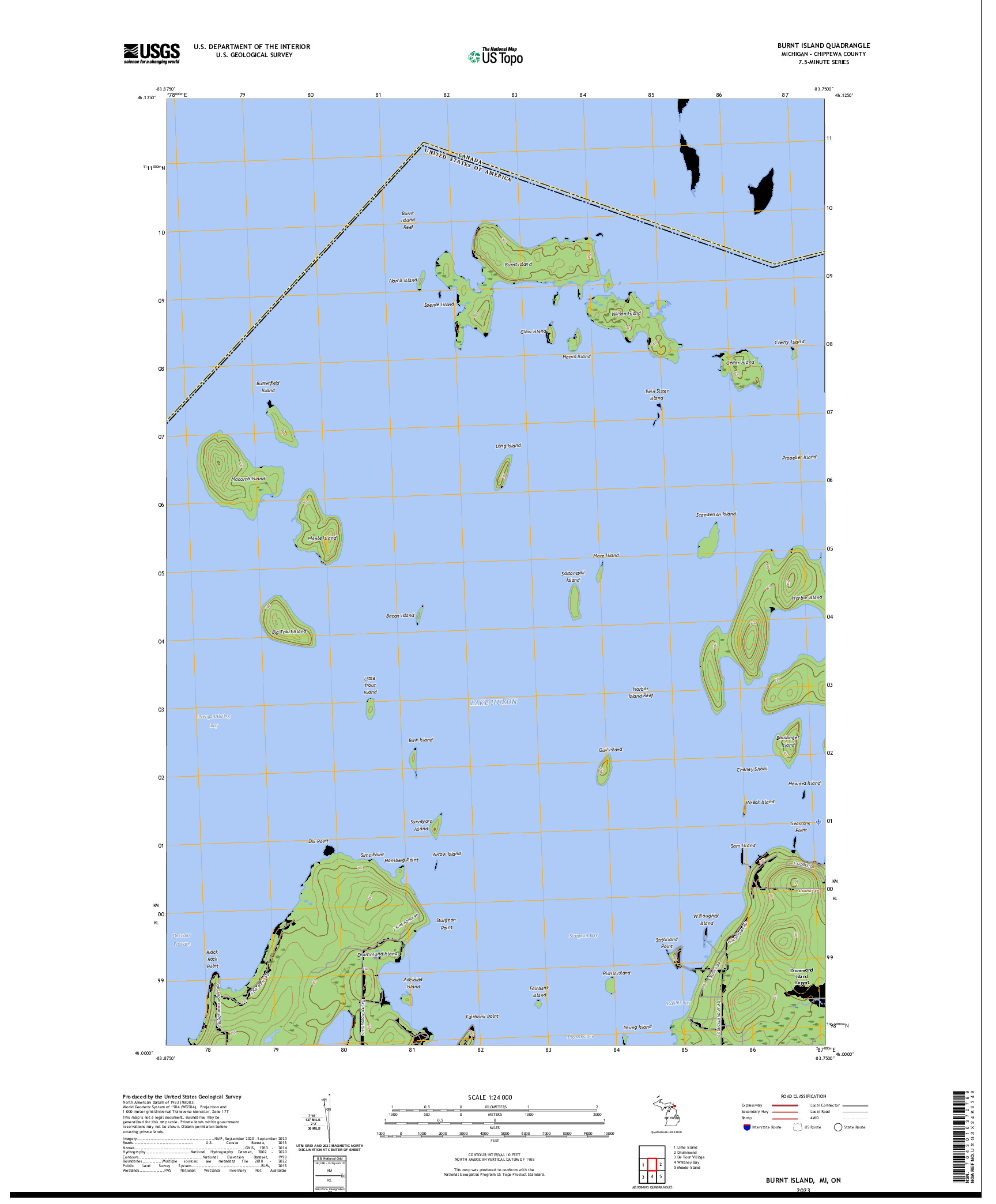 US TOPO 7.5-MINUTE MAP FOR BURNT ISLAND, MI,ON