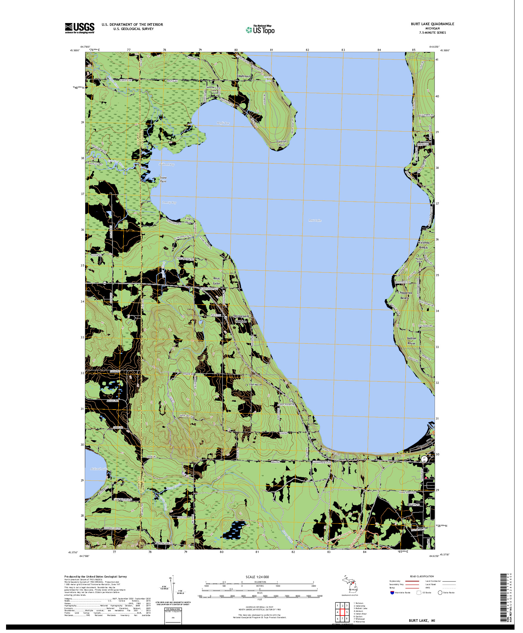 US TOPO 7.5-MINUTE MAP FOR BURT LAKE, MI