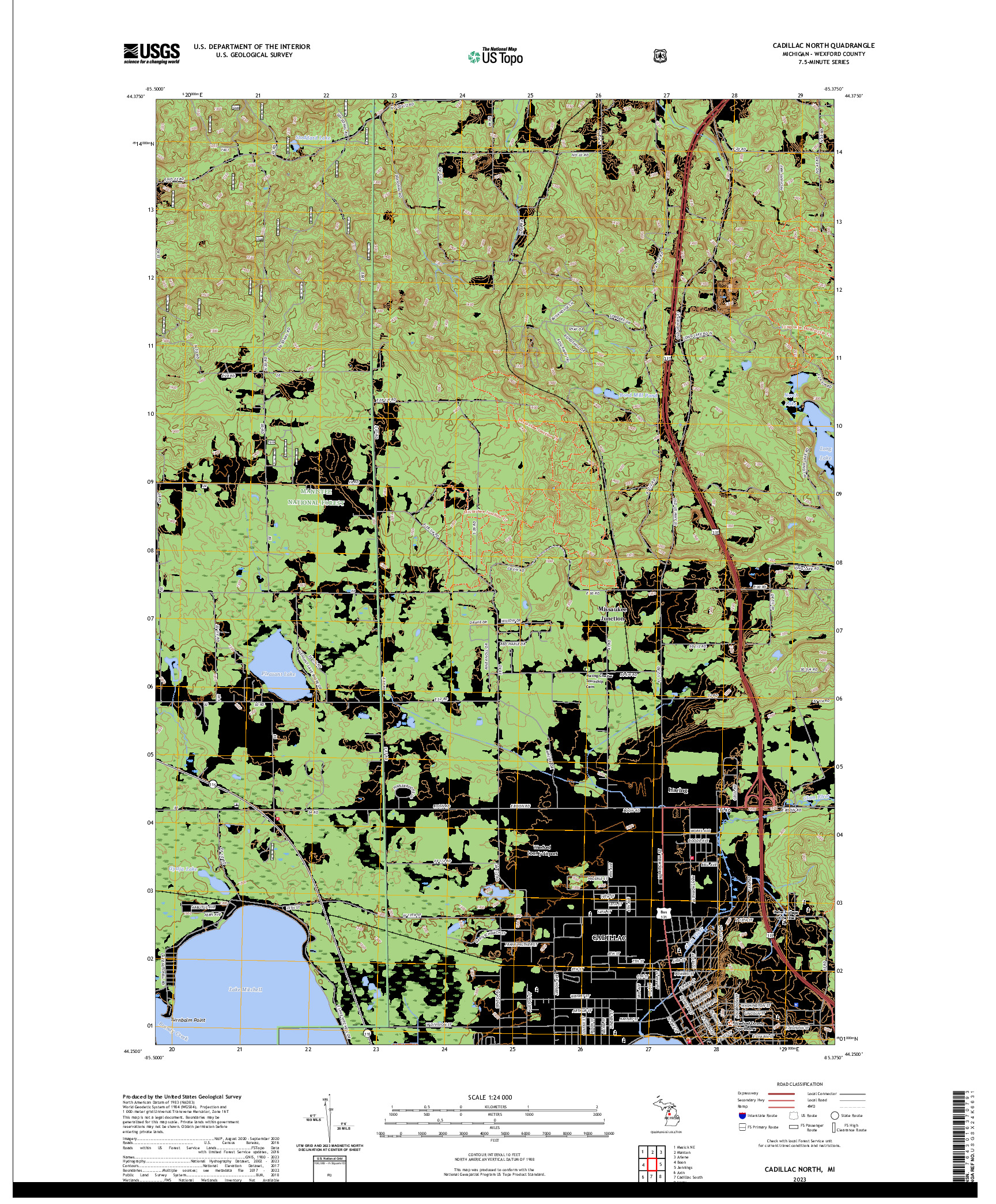 US TOPO 7.5-MINUTE MAP FOR CADILLAC NORTH, MI