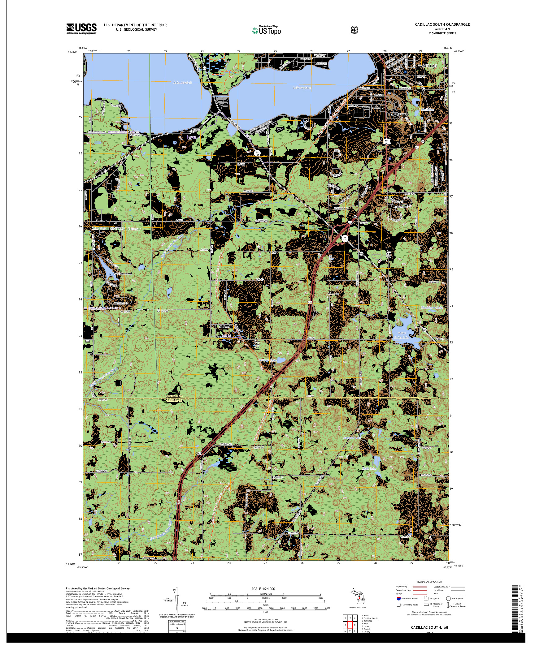 US TOPO 7.5-MINUTE MAP FOR CADILLAC SOUTH, MI