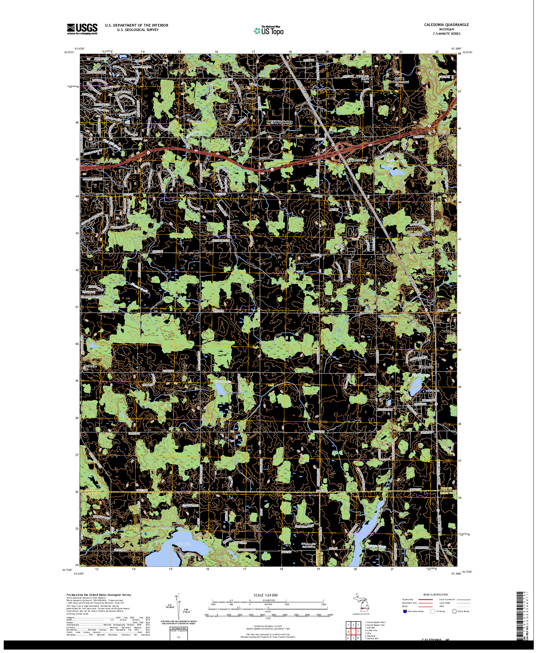 US TOPO 7.5-MINUTE MAP FOR CALEDONIA, MI