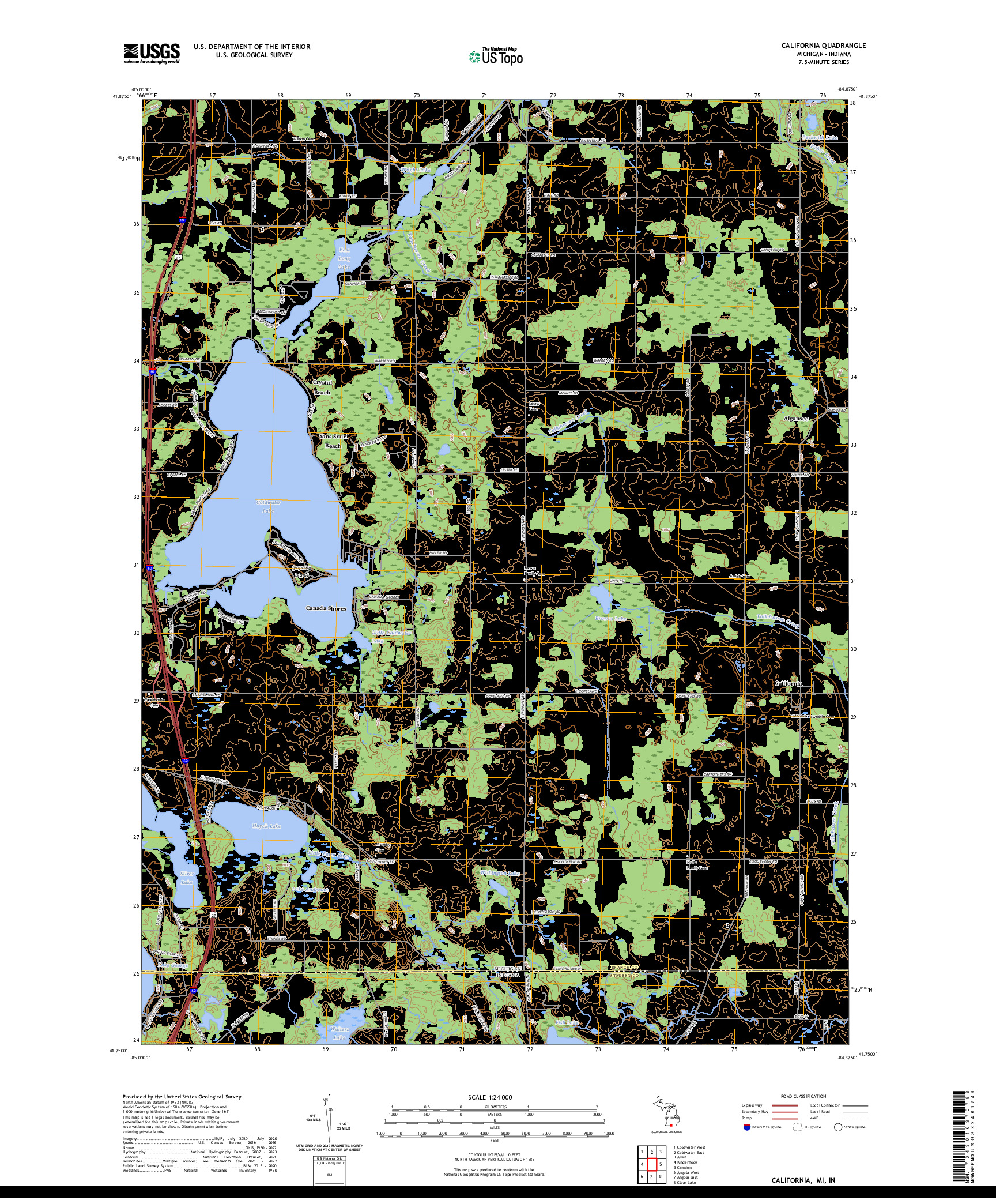 US TOPO 7.5-MINUTE MAP FOR CALIFORNIA, MI,IN