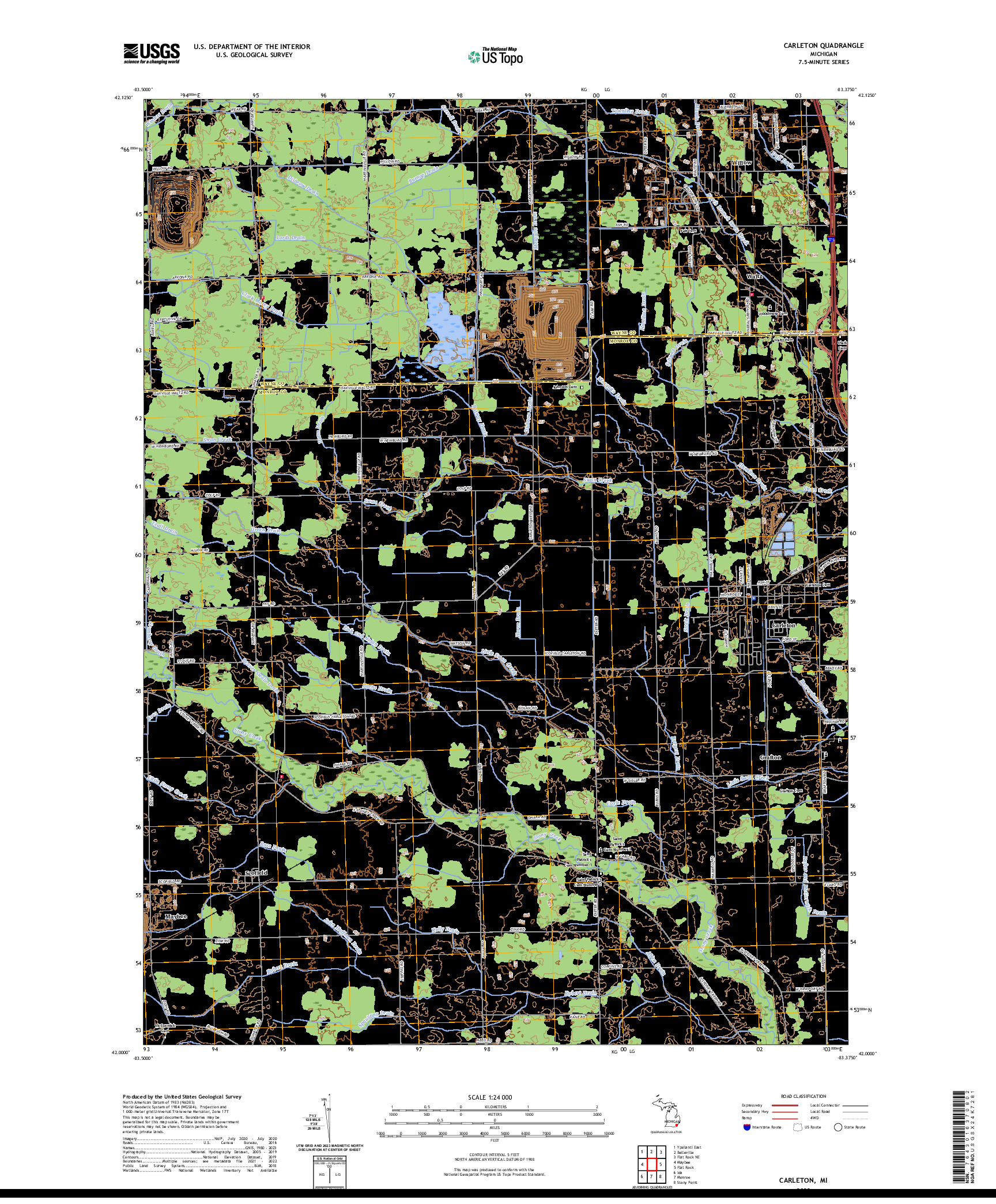 US TOPO 7.5-MINUTE MAP FOR CARLETON, MI