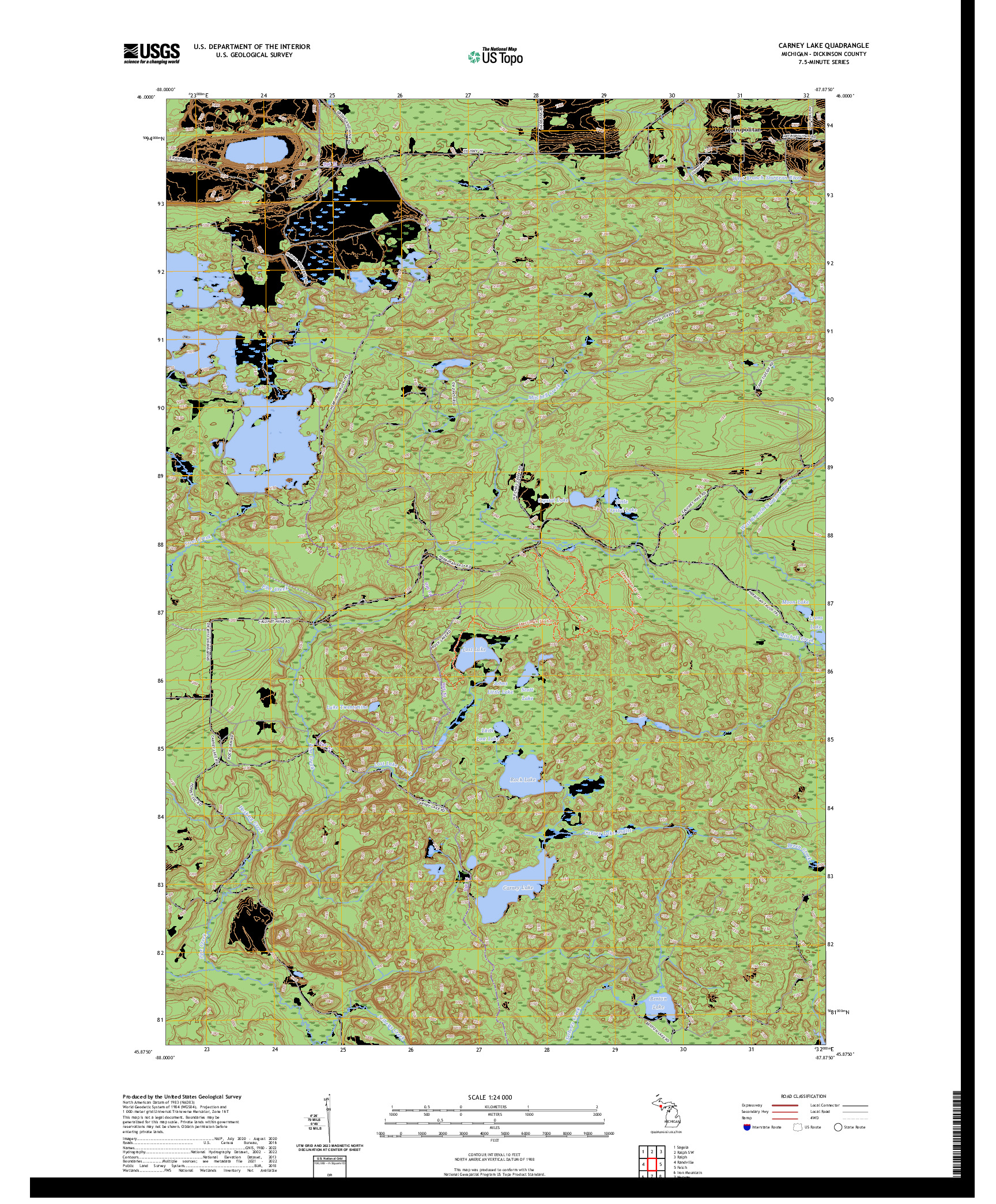 US TOPO 7.5-MINUTE MAP FOR CARNEY LAKE, MI