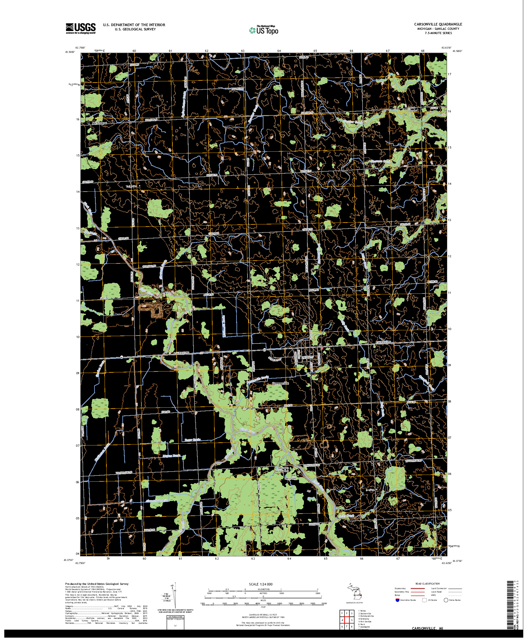 US TOPO 7.5-MINUTE MAP FOR CARSONVILLE, MI