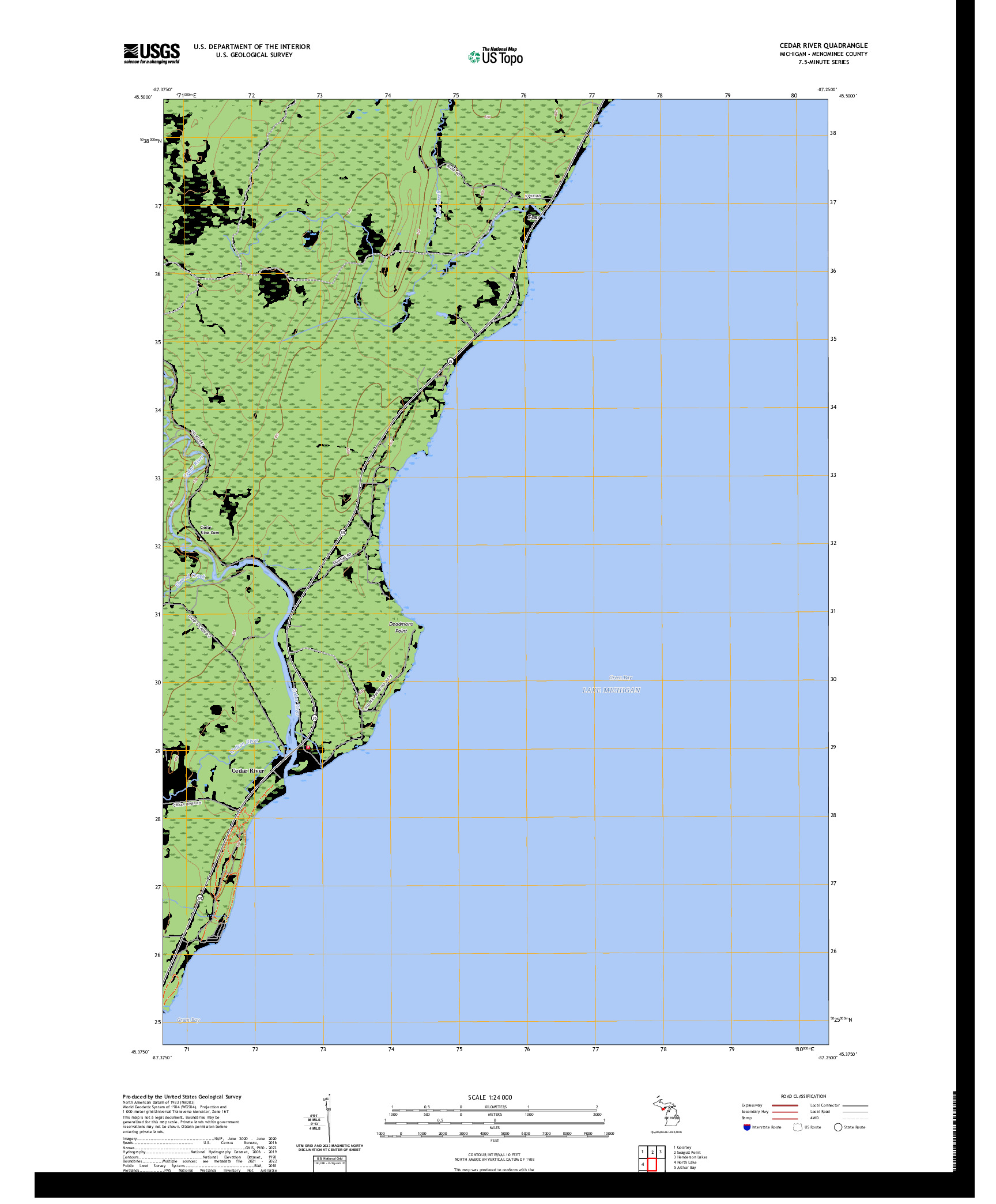 US TOPO 7.5-MINUTE MAP FOR CEDAR RIVER, MI