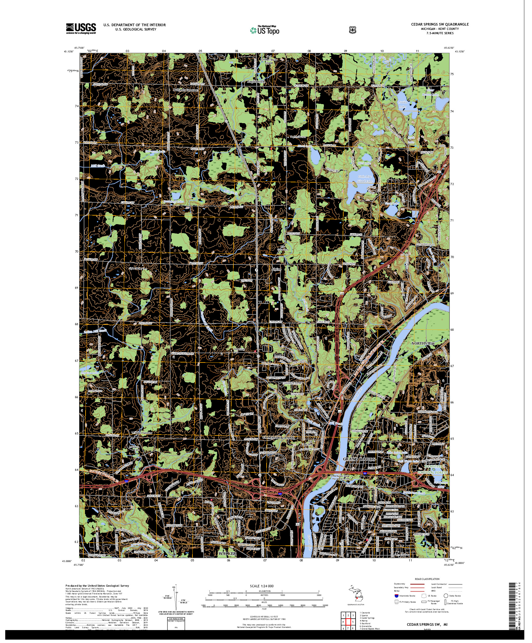 US TOPO 7.5-MINUTE MAP FOR CEDAR SPRINGS SW, MI