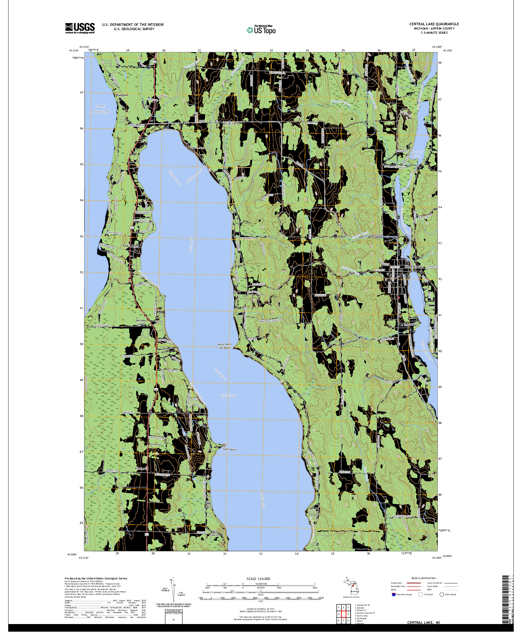 US TOPO 7.5-MINUTE MAP FOR CENTRAL LAKE, MI