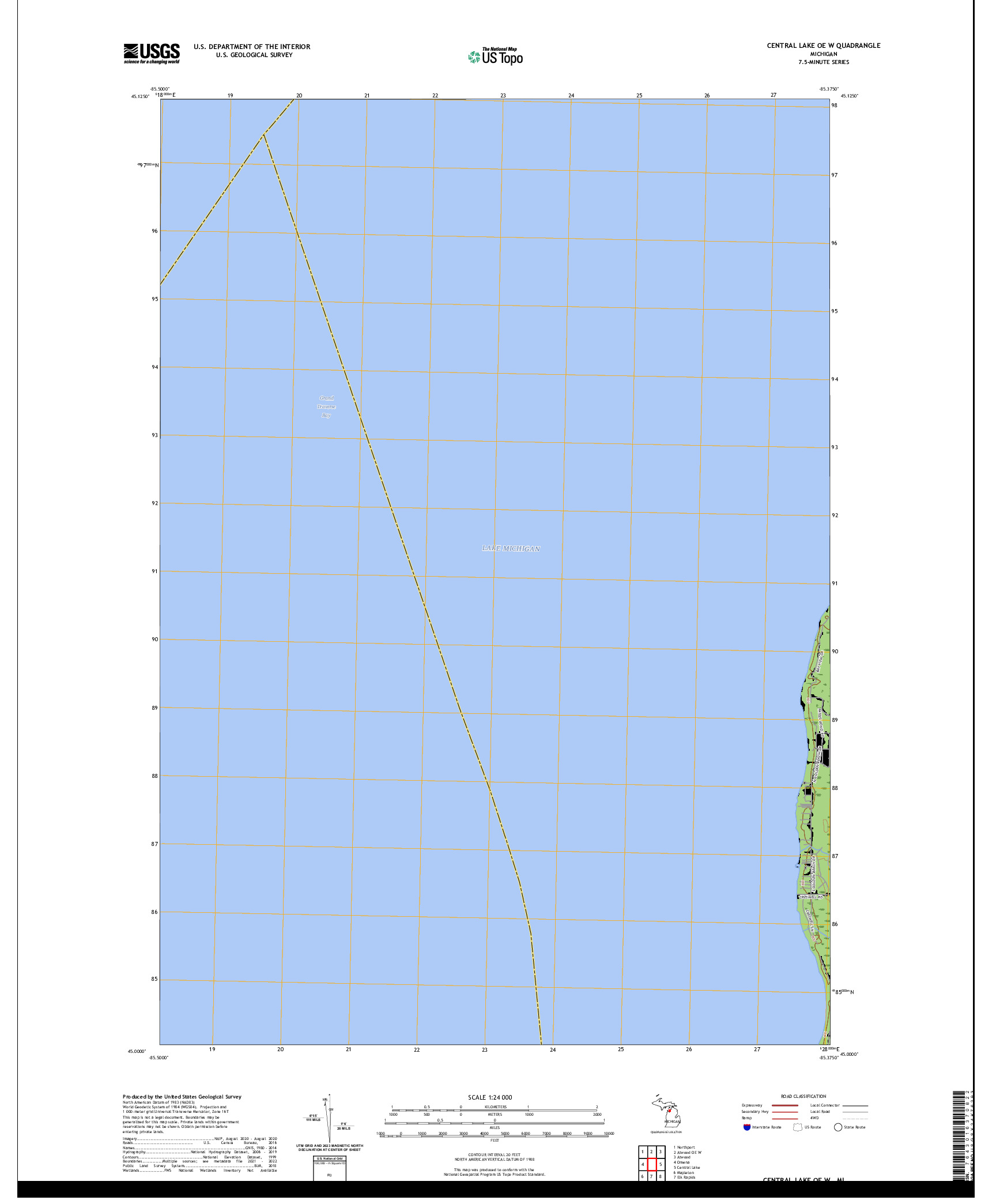 US TOPO 7.5-MINUTE MAP FOR CENTRAL LAKE OE W, MI