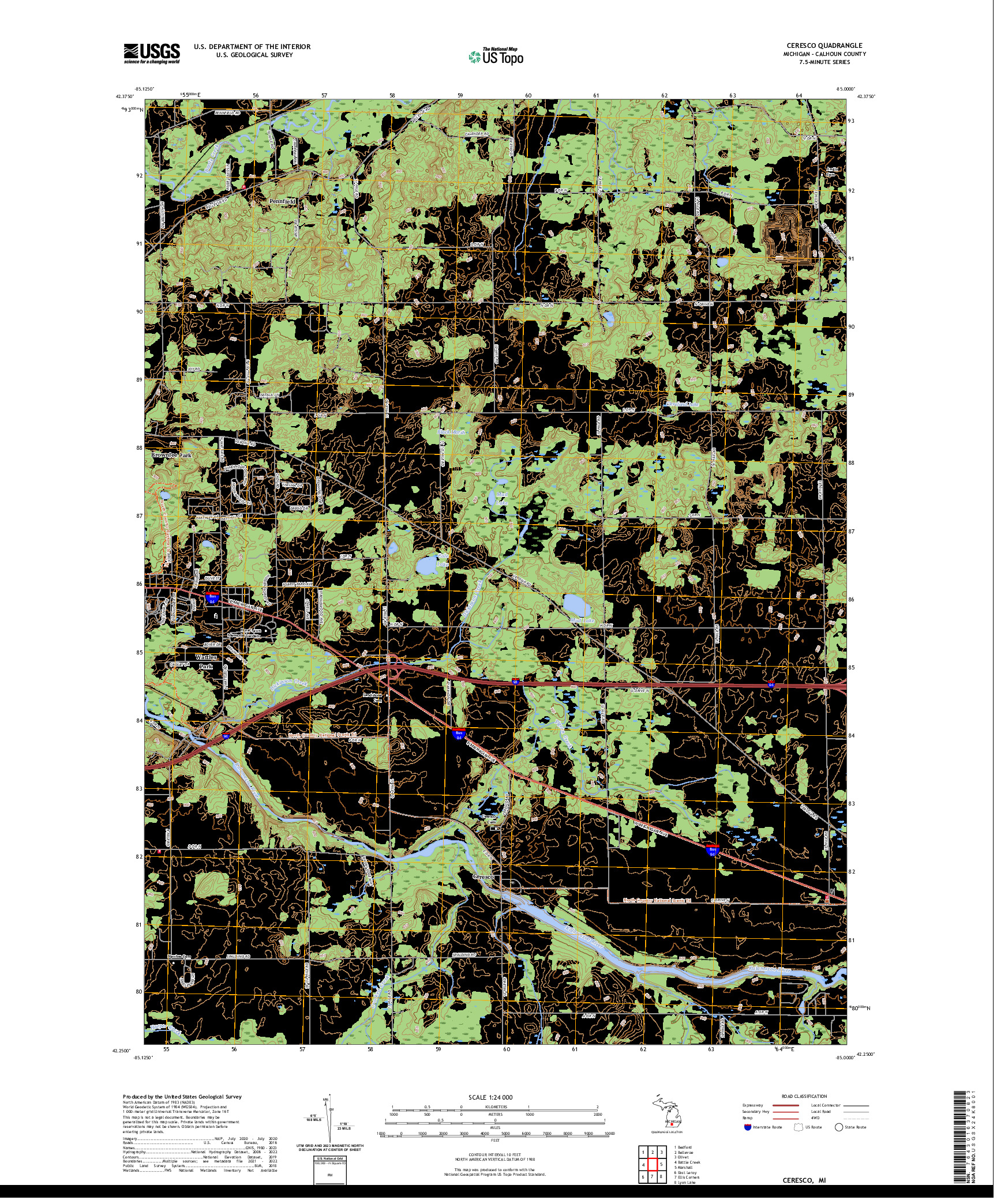 US TOPO 7.5-MINUTE MAP FOR CERESCO, MI