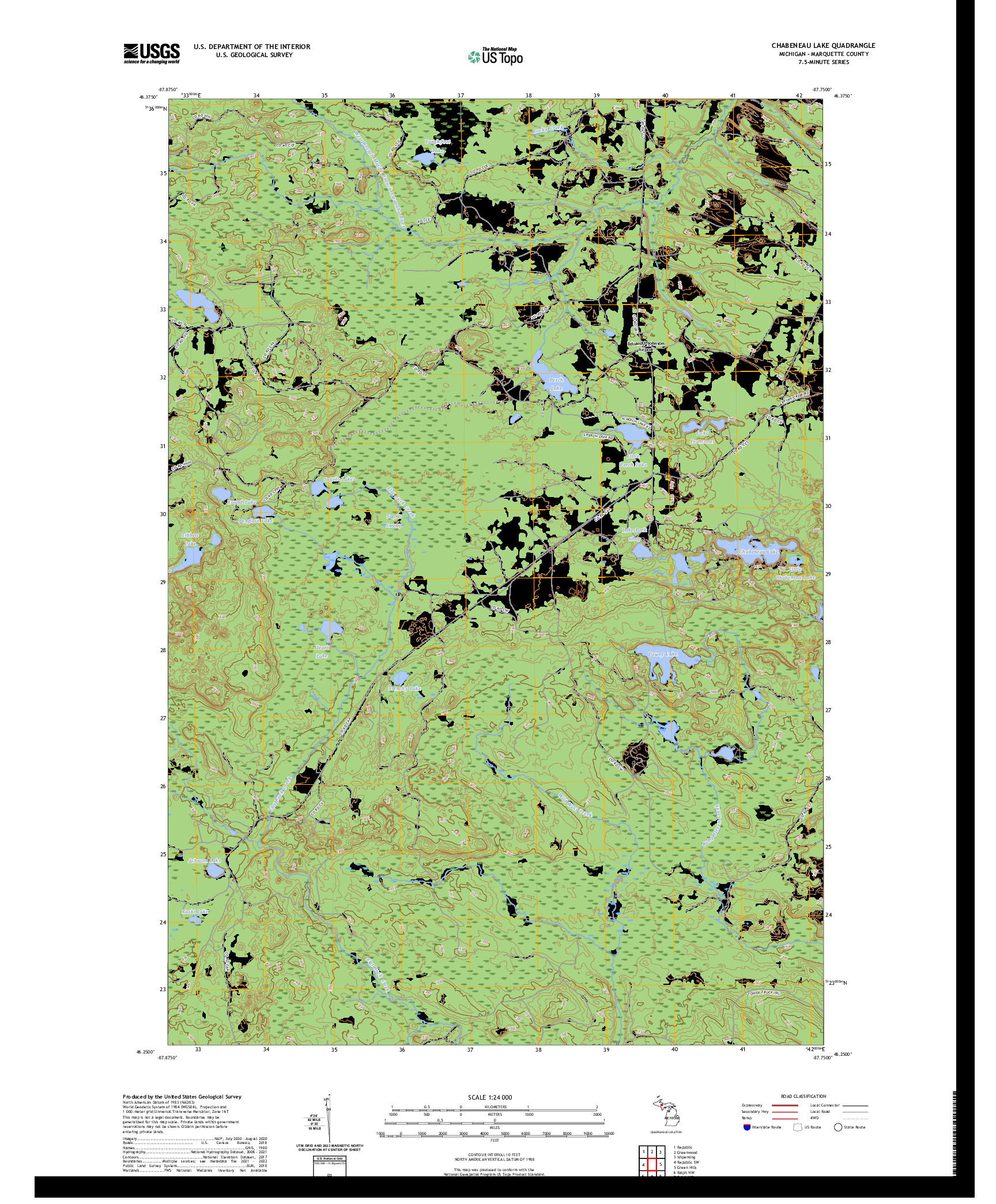 US TOPO 7.5-MINUTE MAP FOR CHABENEAU LAKE, MI