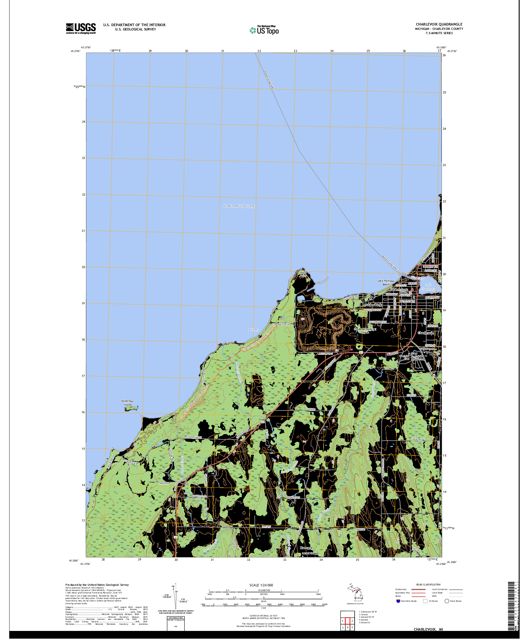 US TOPO 7.5-MINUTE MAP FOR CHARLEVOIX, MI