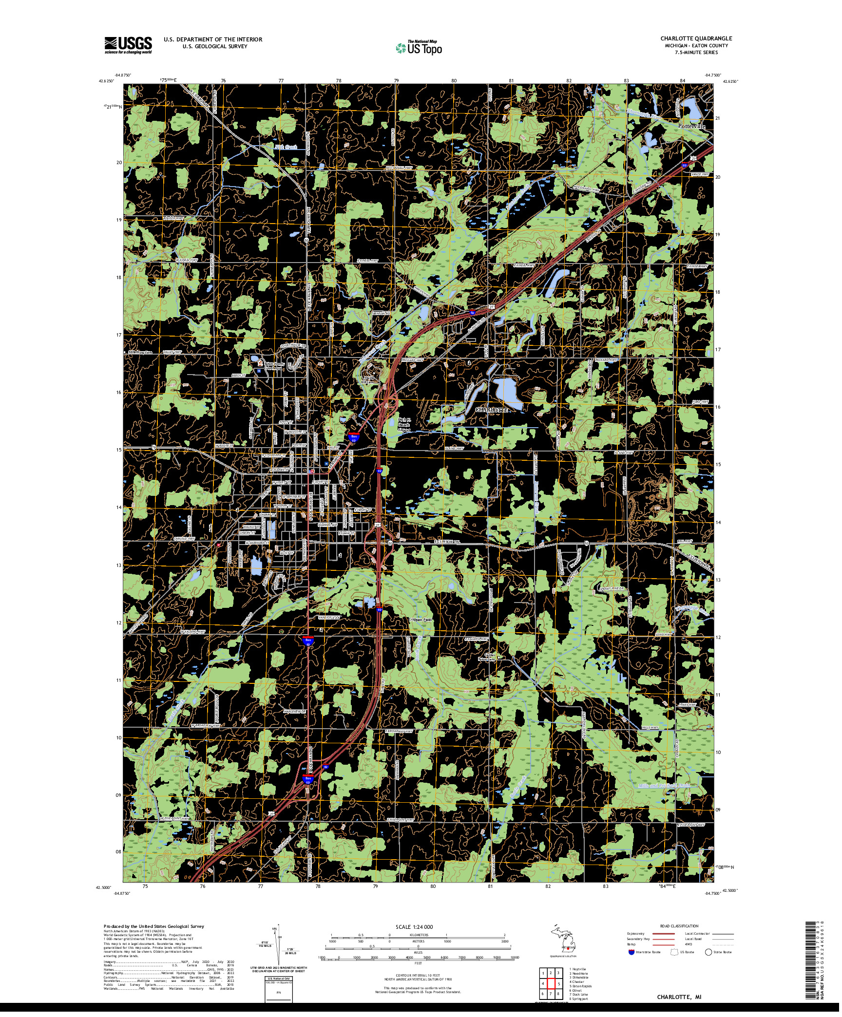 US TOPO 7.5-MINUTE MAP FOR CHARLOTTE, MI