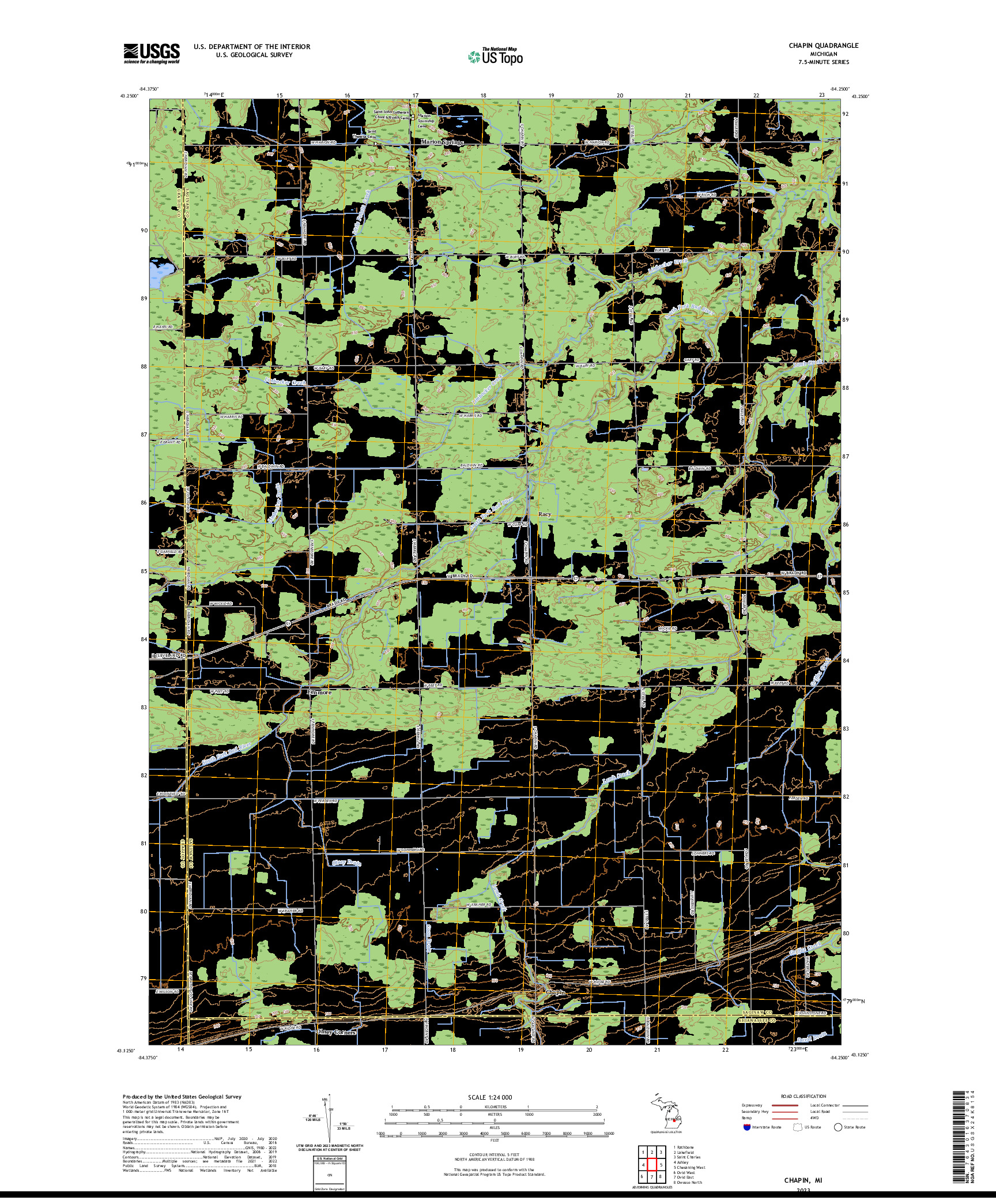 US TOPO 7.5-MINUTE MAP FOR CHAPIN, MI