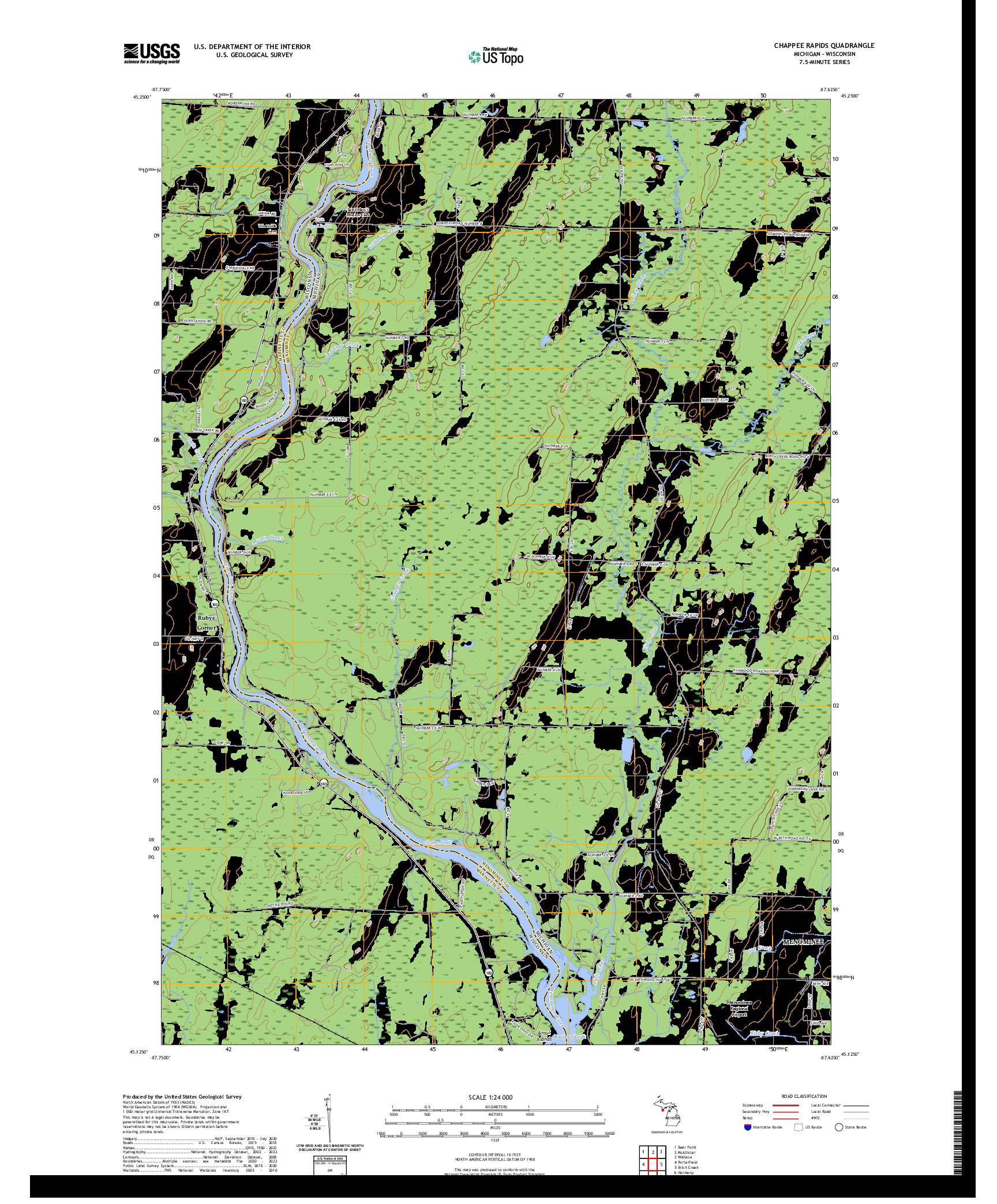 US TOPO 7.5-MINUTE MAP FOR CHAPPEE RAPIDS, MI,WI