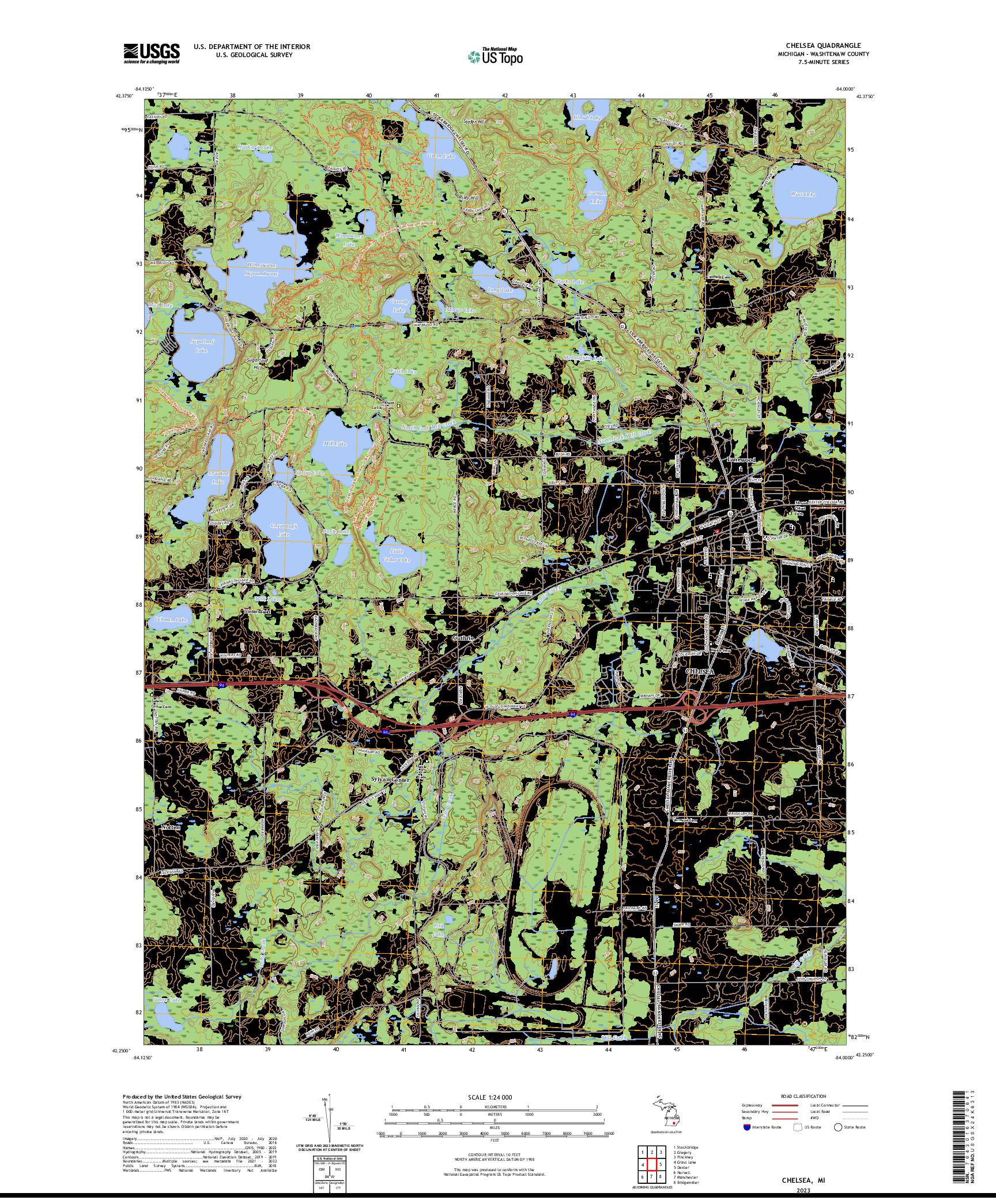 US TOPO 7.5-MINUTE MAP FOR CHELSEA, MI