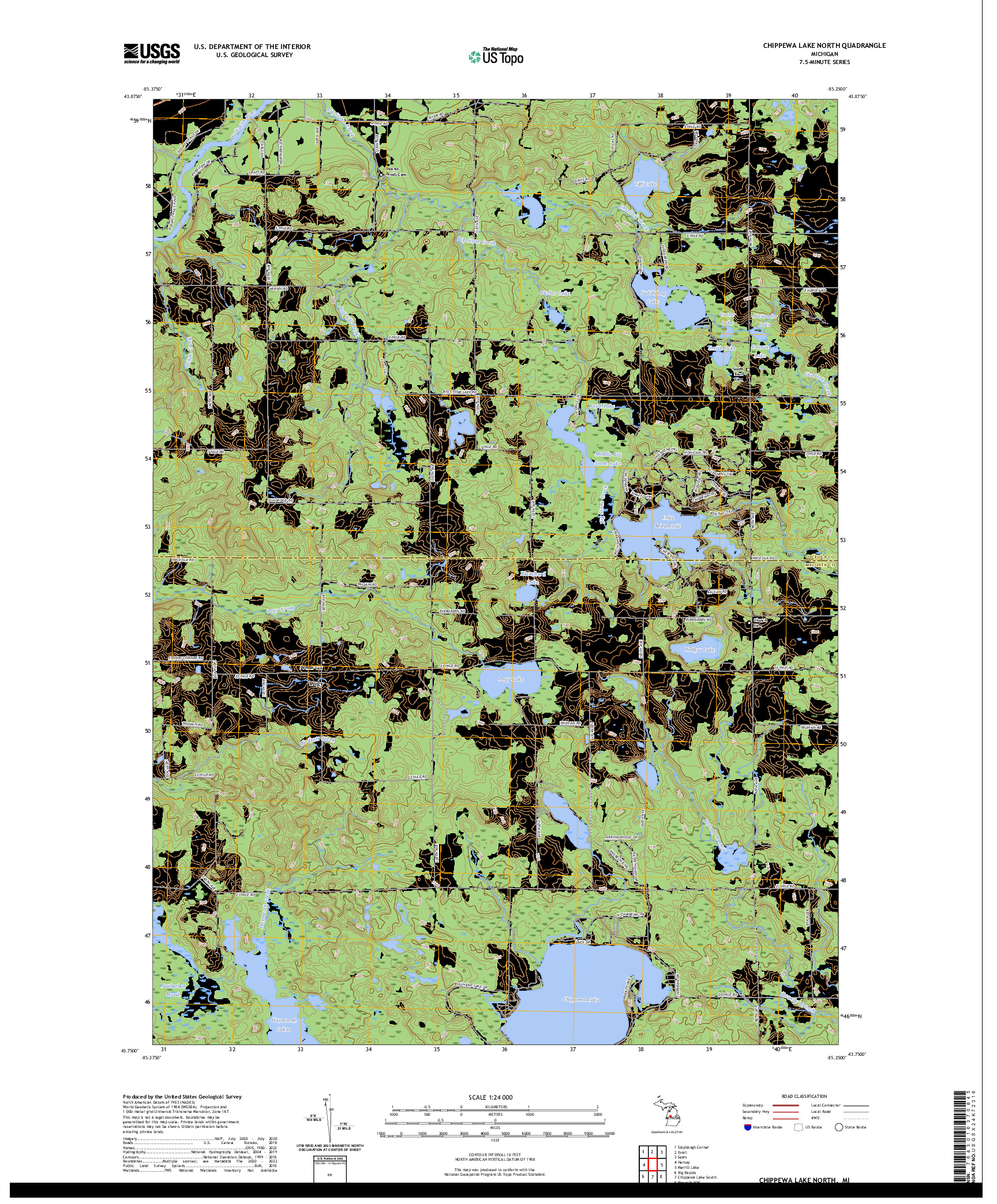 US TOPO 7.5-MINUTE MAP FOR CHIPPEWA LAKE NORTH, MI