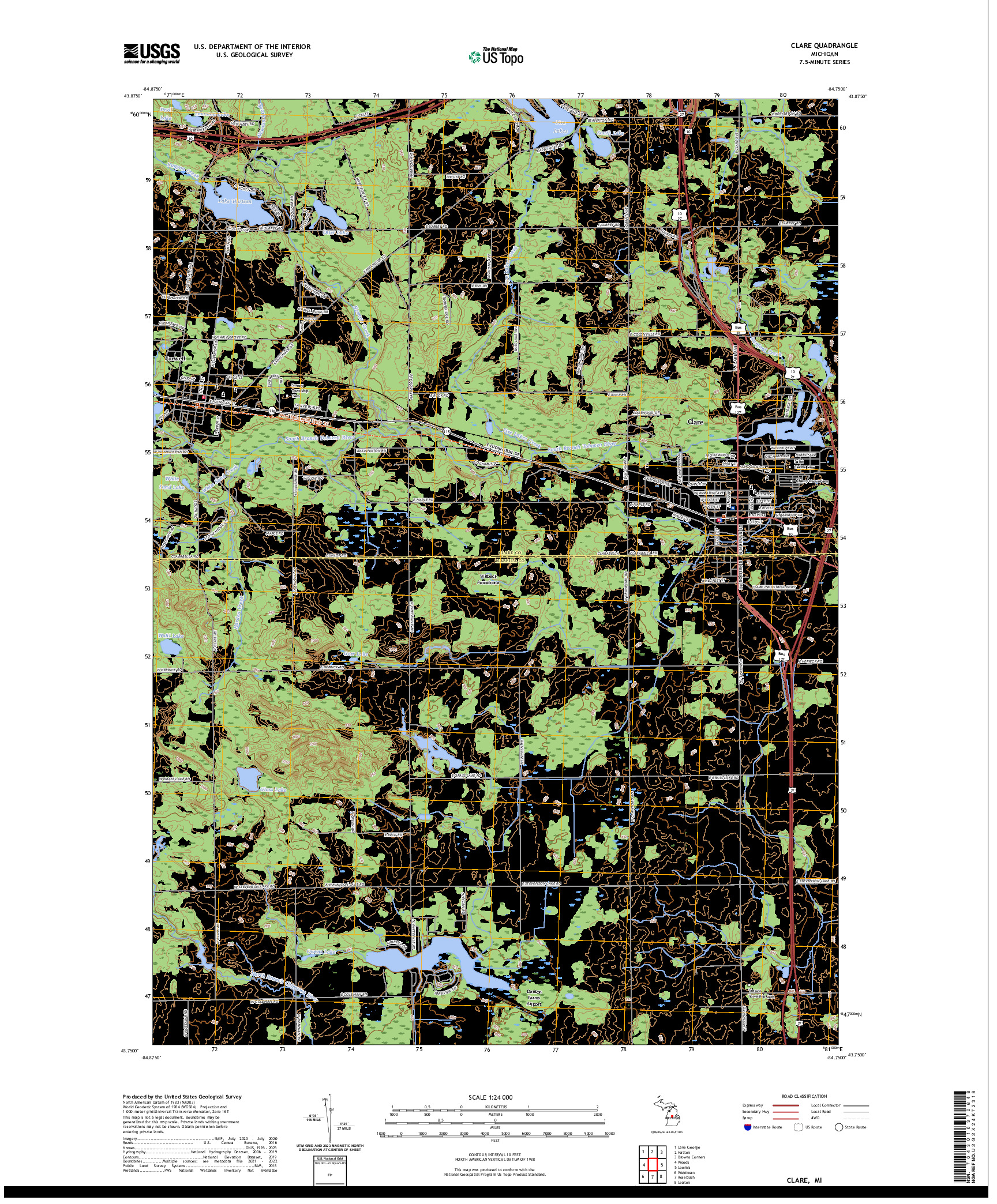 US TOPO 7.5-MINUTE MAP FOR CLARE, MI