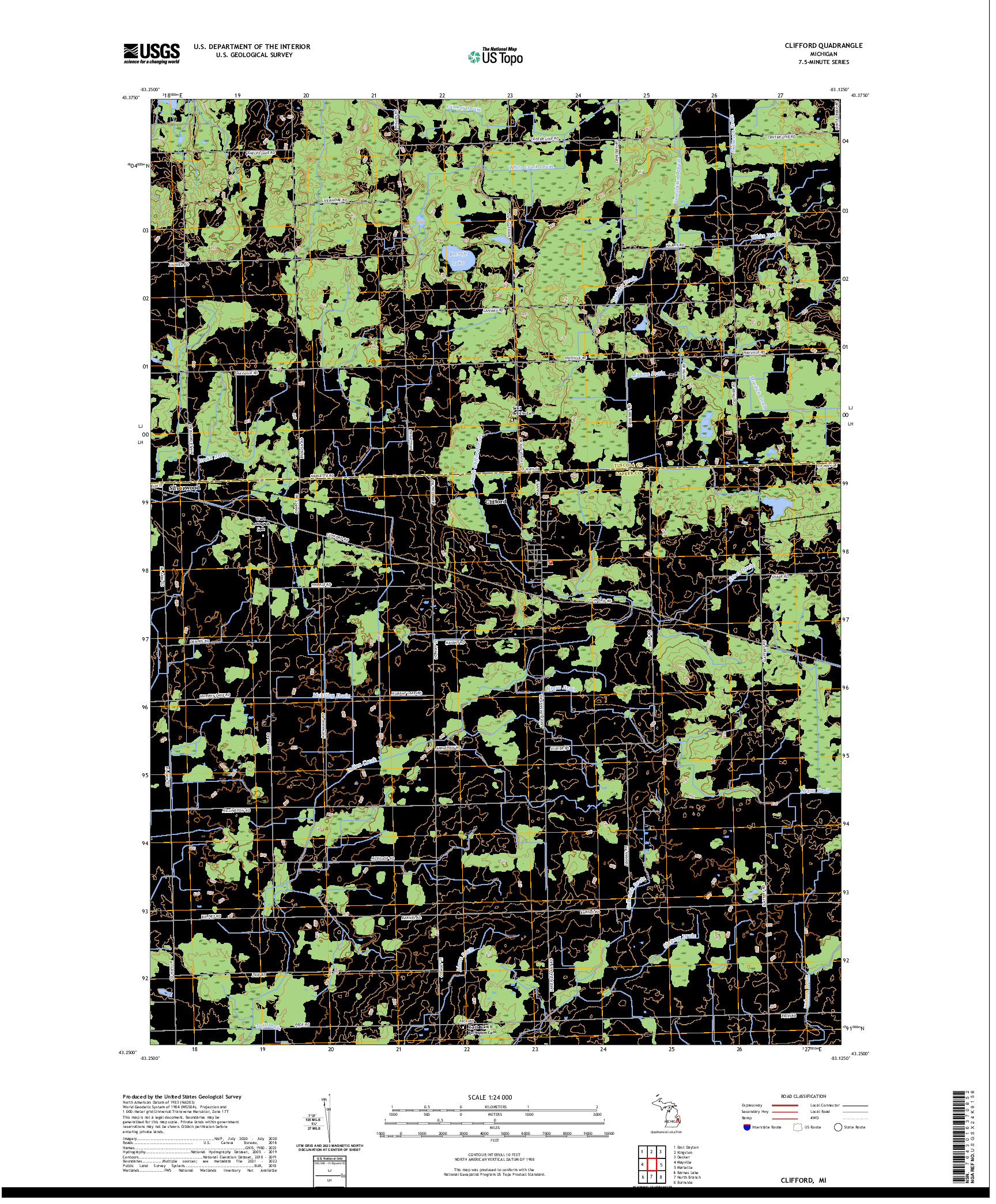 US TOPO 7.5-MINUTE MAP FOR CLIFFORD, MI