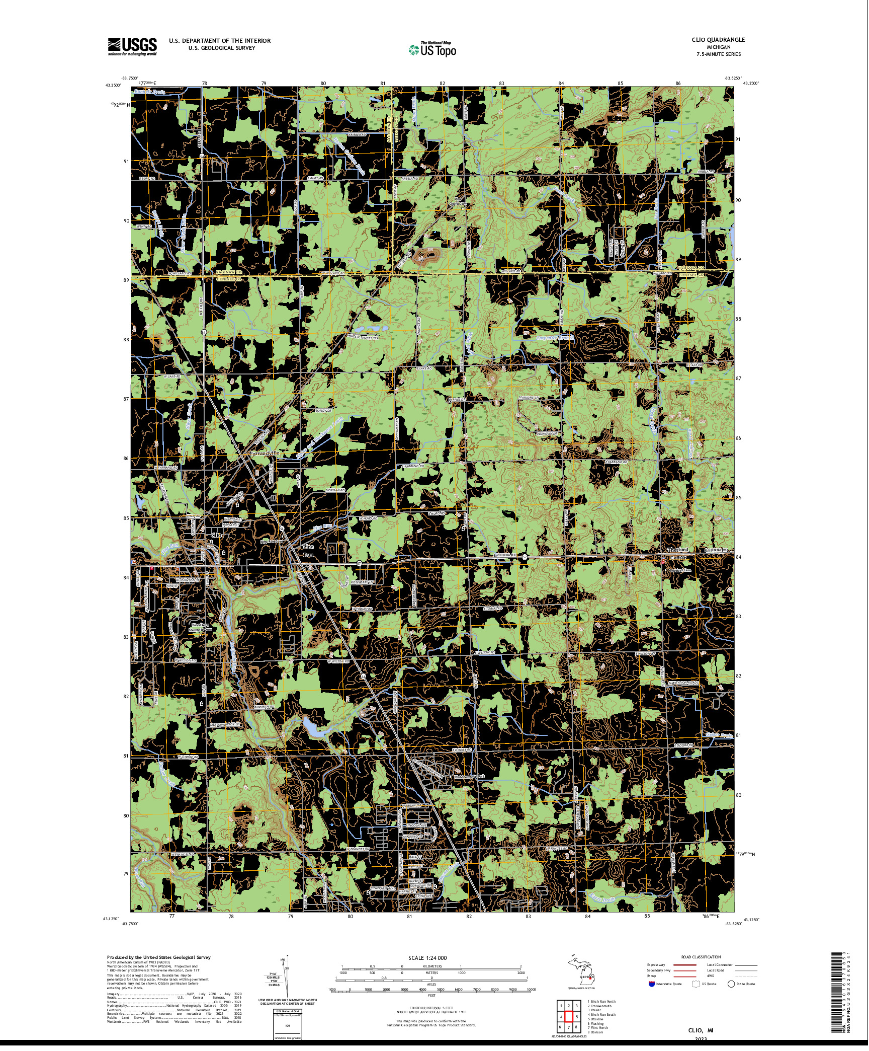 US TOPO 7.5-MINUTE MAP FOR CLIO, MI