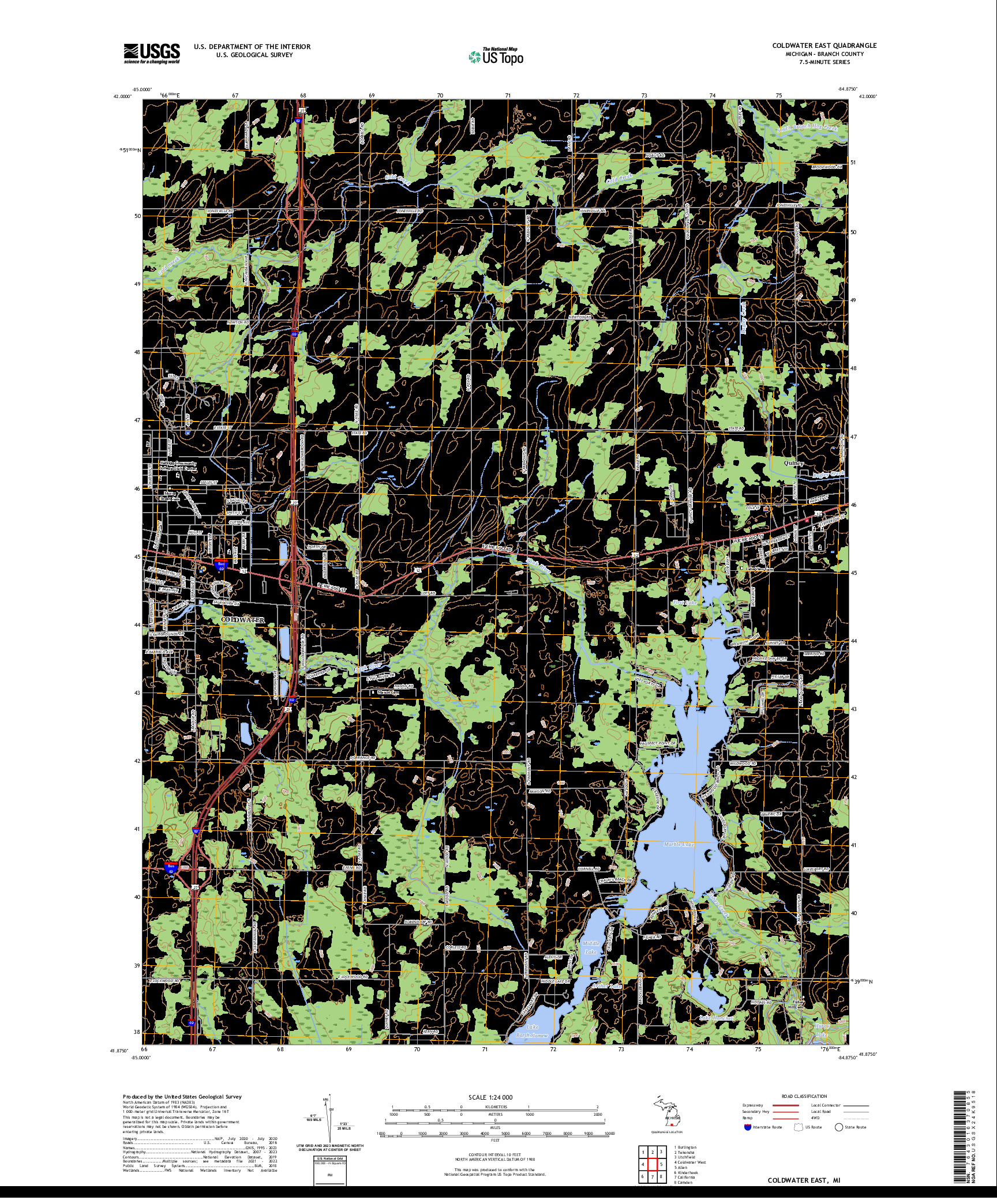 US TOPO 7.5-MINUTE MAP FOR COLDWATER EAST, MI