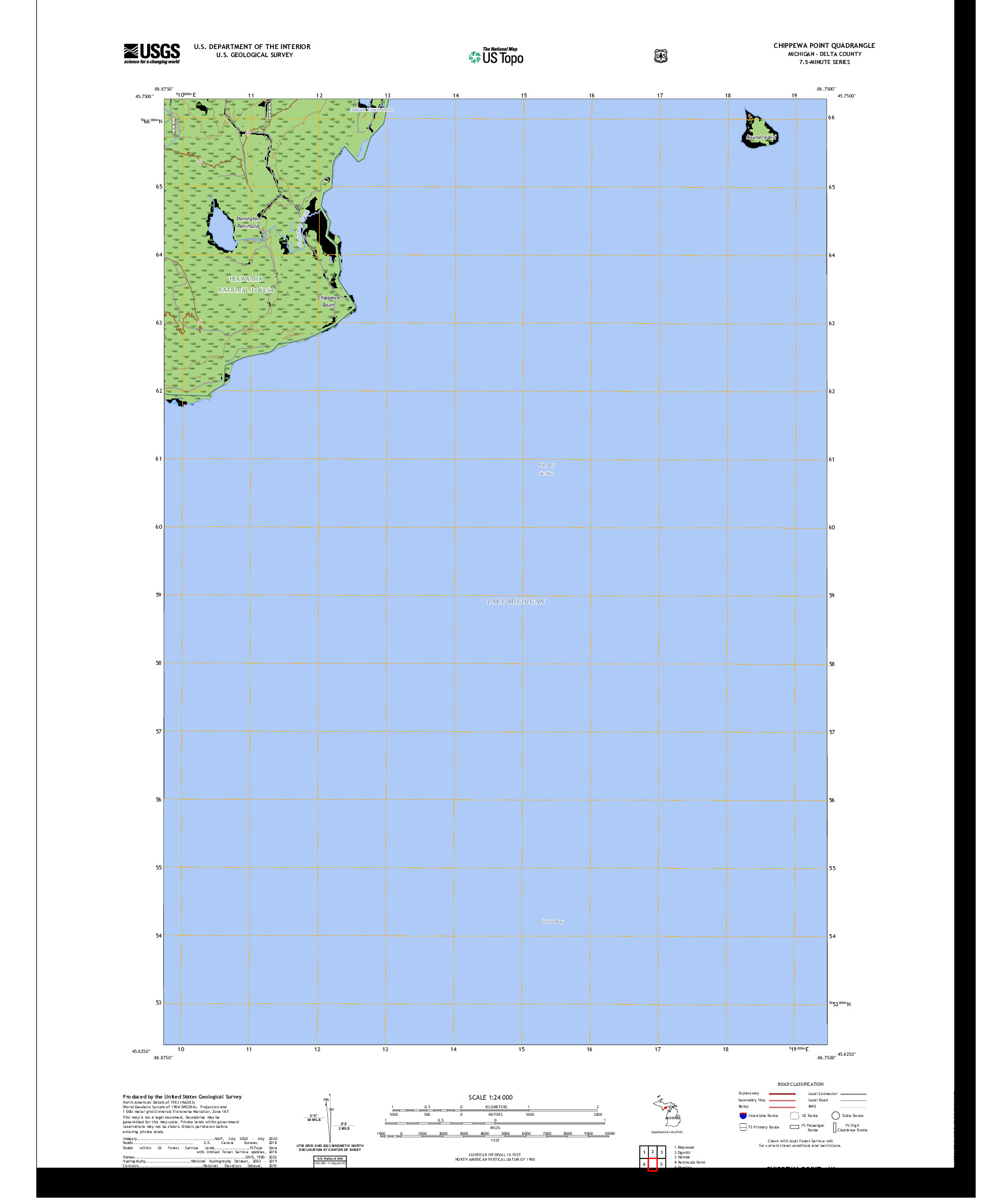 US TOPO 7.5-MINUTE MAP FOR CHIPPEWA POINT, MI