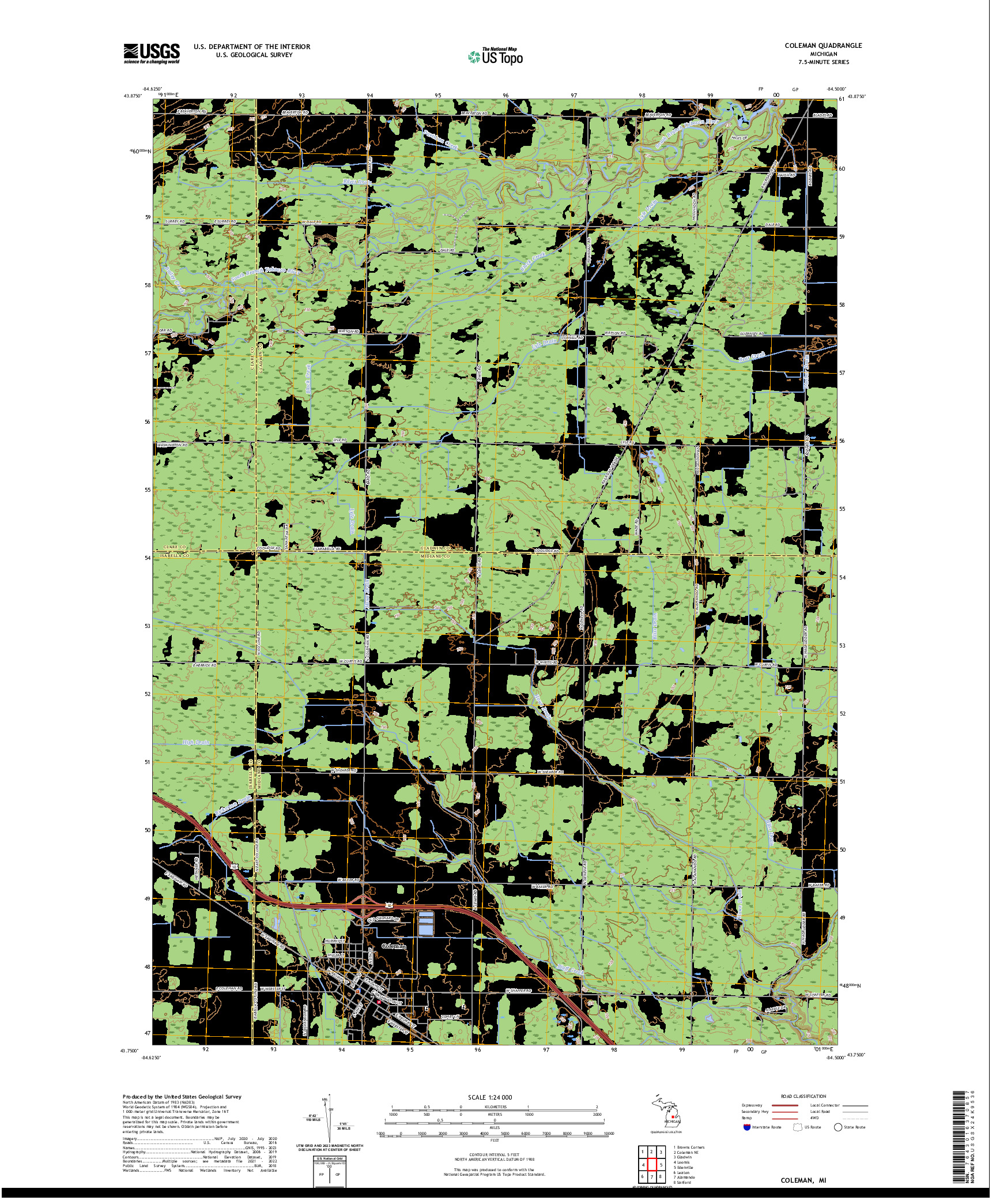 US TOPO 7.5-MINUTE MAP FOR COLEMAN, MI