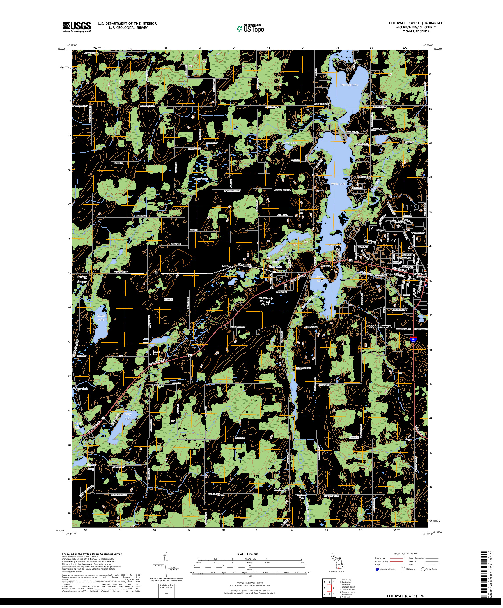 US TOPO 7.5-MINUTE MAP FOR COLDWATER WEST, MI