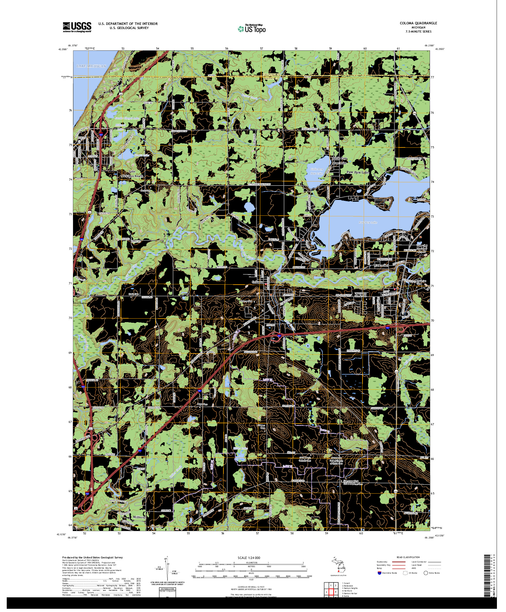 US TOPO 7.5-MINUTE MAP FOR COLOMA, MI