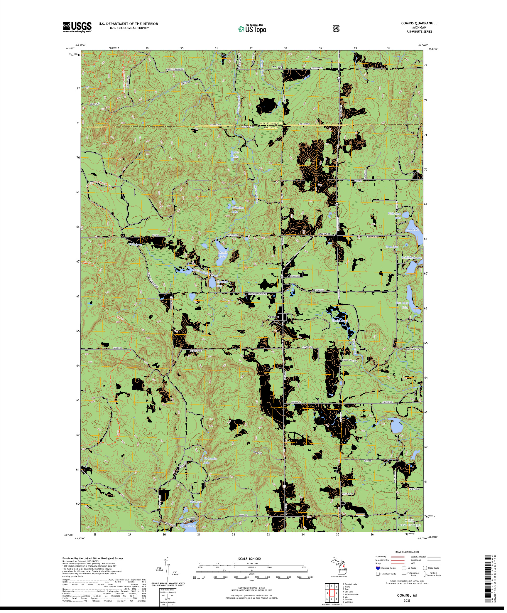 US TOPO 7.5-MINUTE MAP FOR COMINS, MI