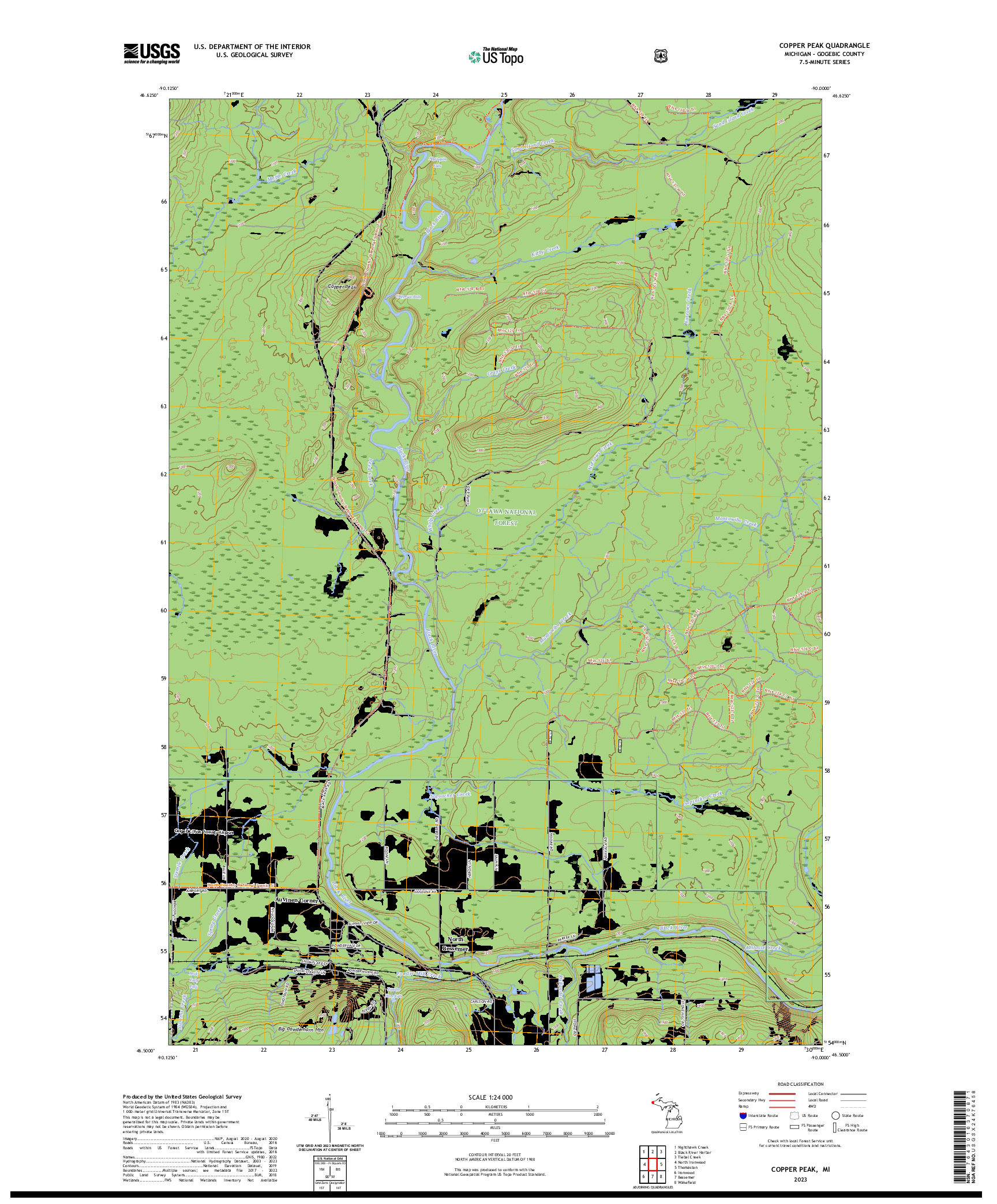 US TOPO 7.5-MINUTE MAP FOR COPPER PEAK, MI