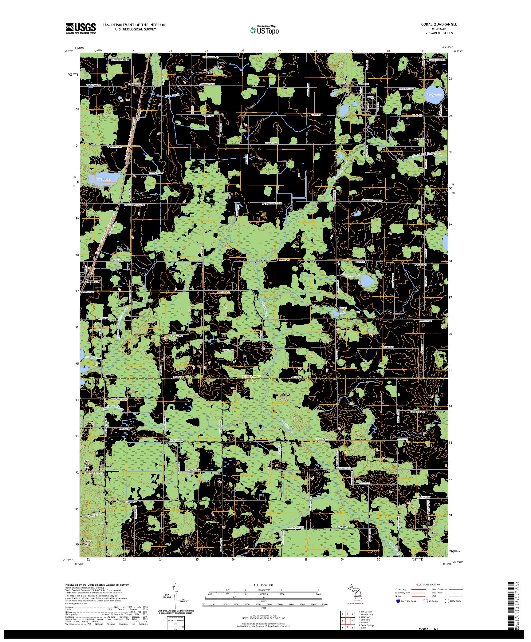 US TOPO 7.5-MINUTE MAP FOR CORAL, MI