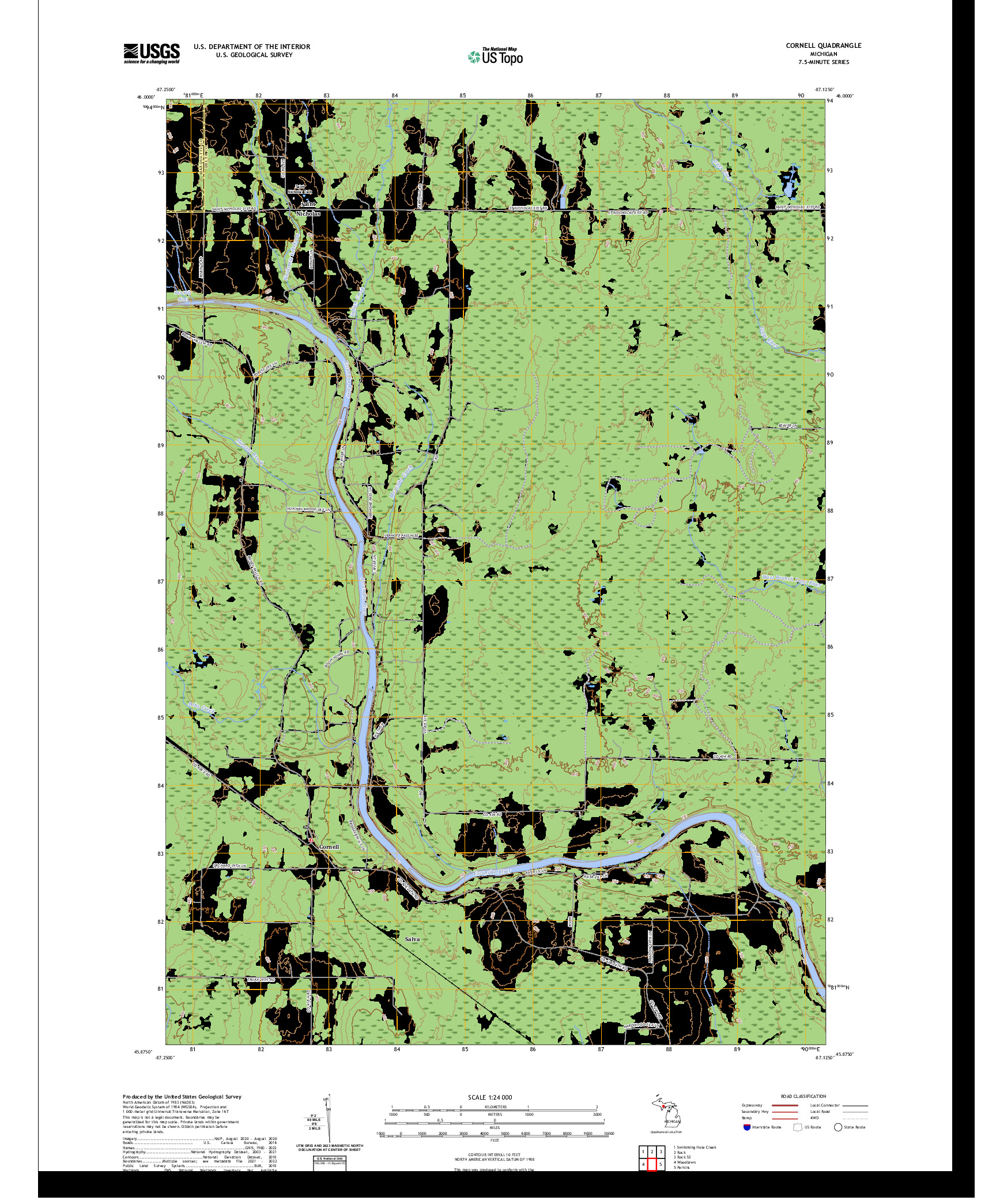 US TOPO 7.5-MINUTE MAP FOR CORNELL, MI