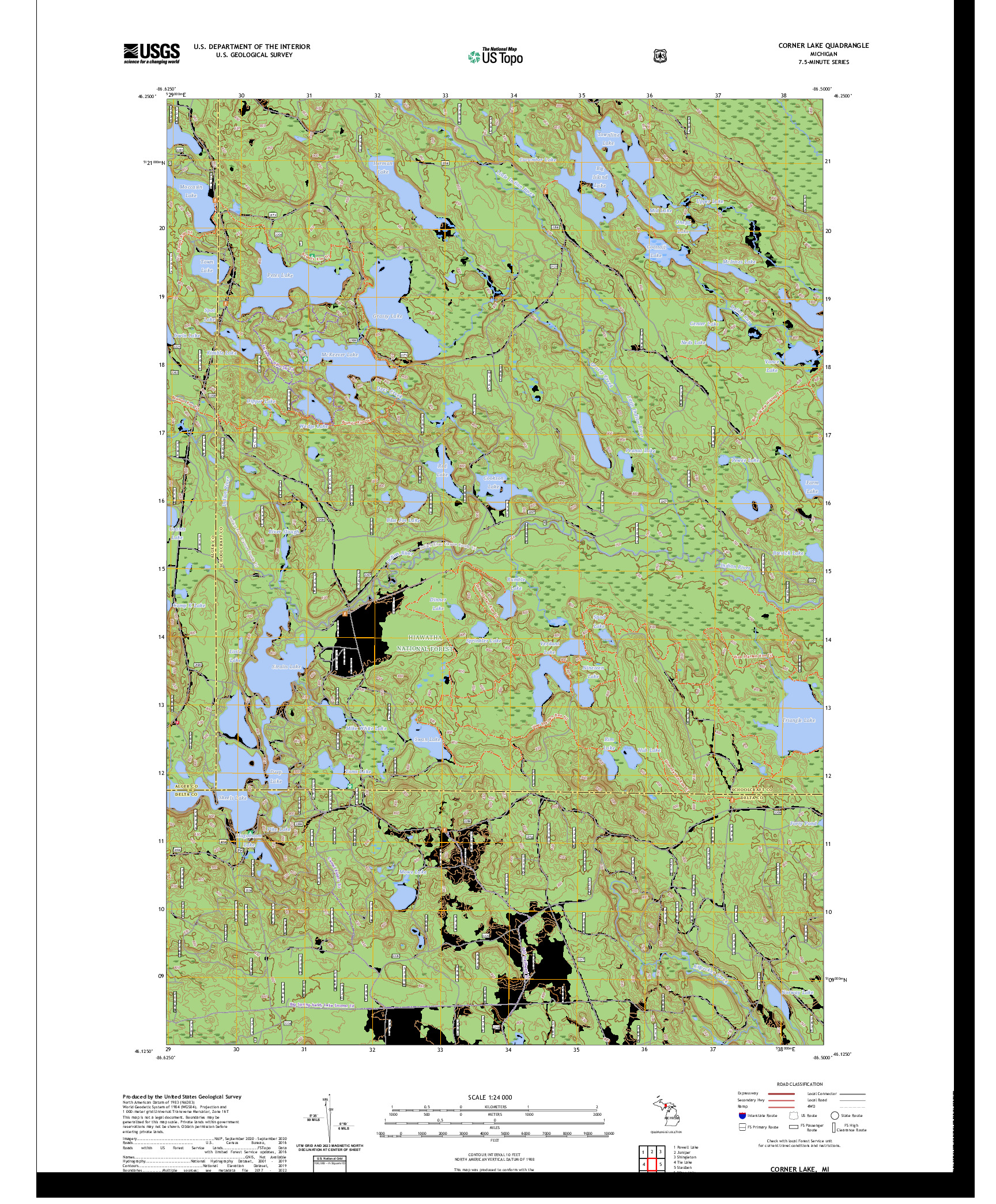 US TOPO 7.5-MINUTE MAP FOR CORNER LAKE, MI