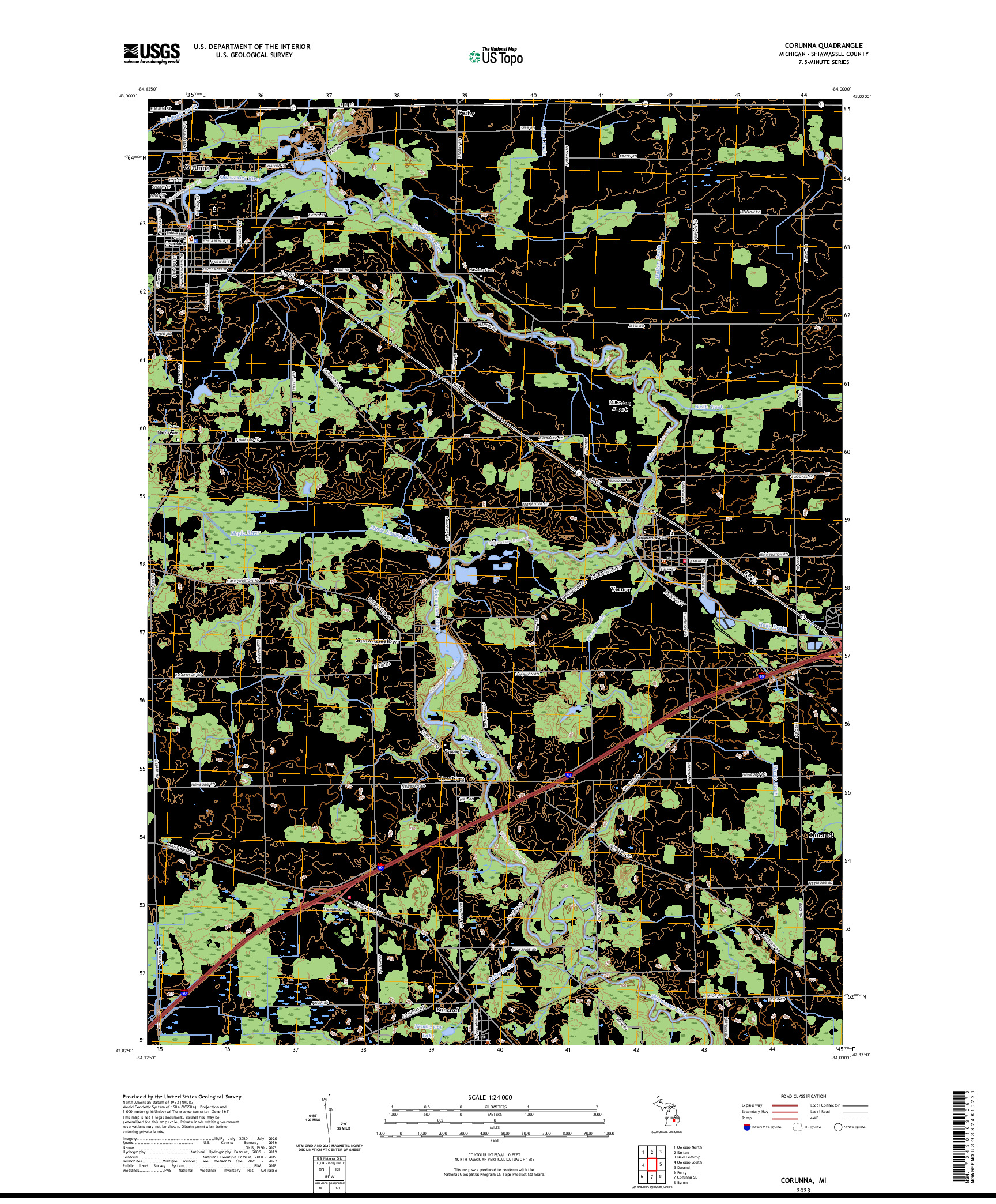 US TOPO 7.5-MINUTE MAP FOR CORUNNA, MI