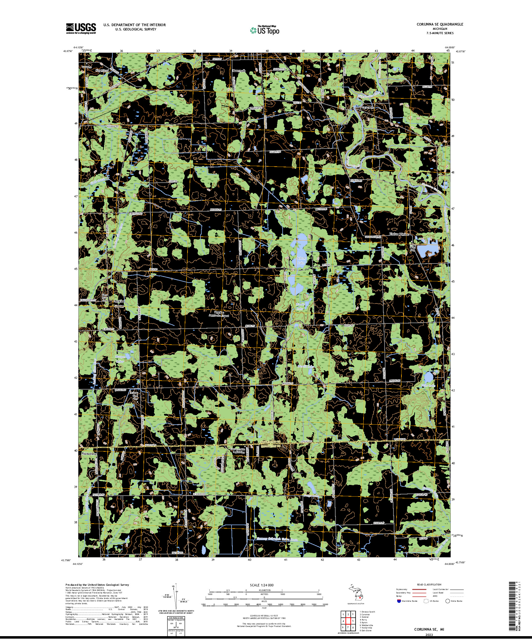 US TOPO 7.5-MINUTE MAP FOR CORUNNA SE, MI