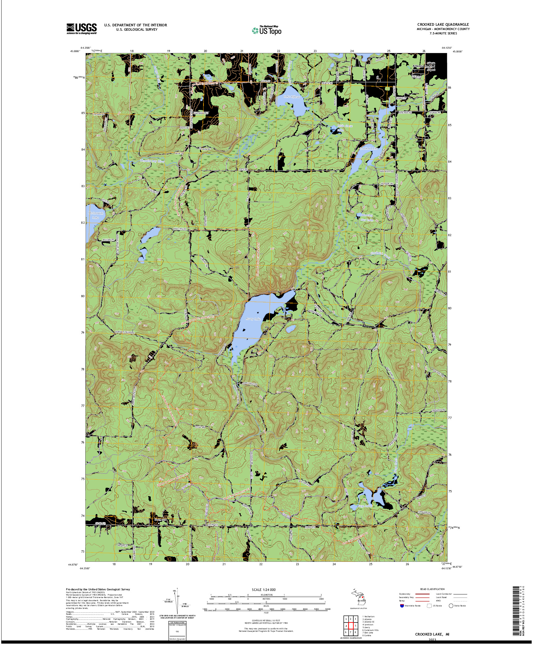 US TOPO 7.5-MINUTE MAP FOR CROOKED LAKE, MI