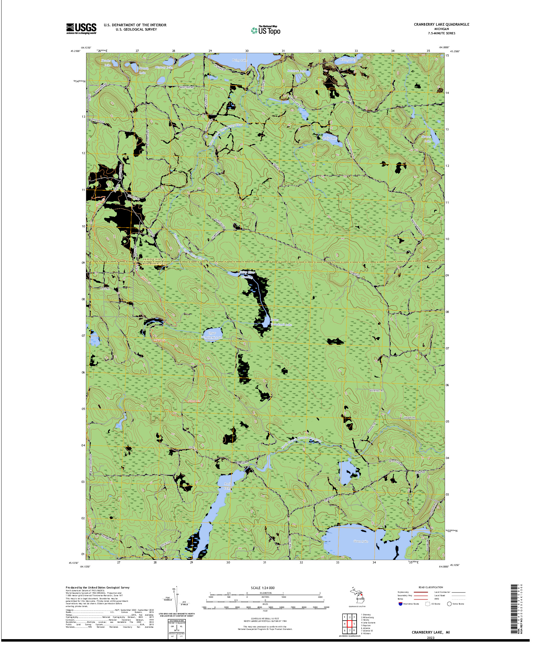 US TOPO 7.5-MINUTE MAP FOR CRANBERRY LAKE, MI