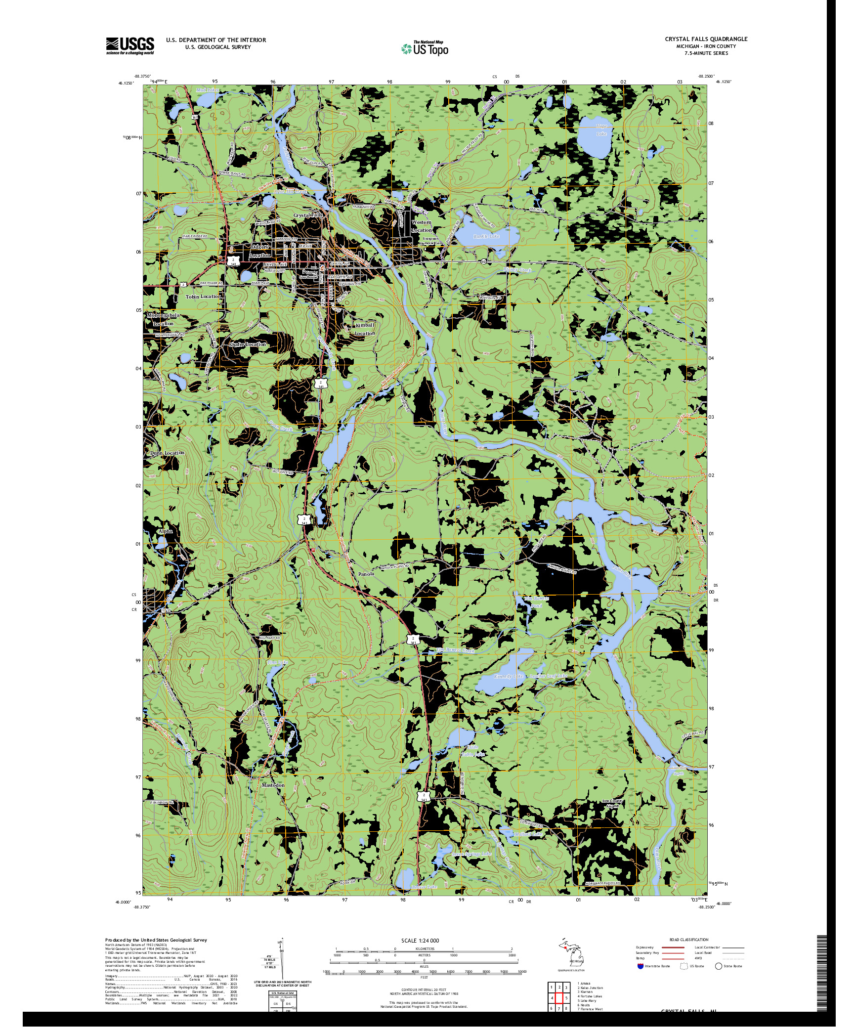 US TOPO 7.5-MINUTE MAP FOR CRYSTAL FALLS, MI