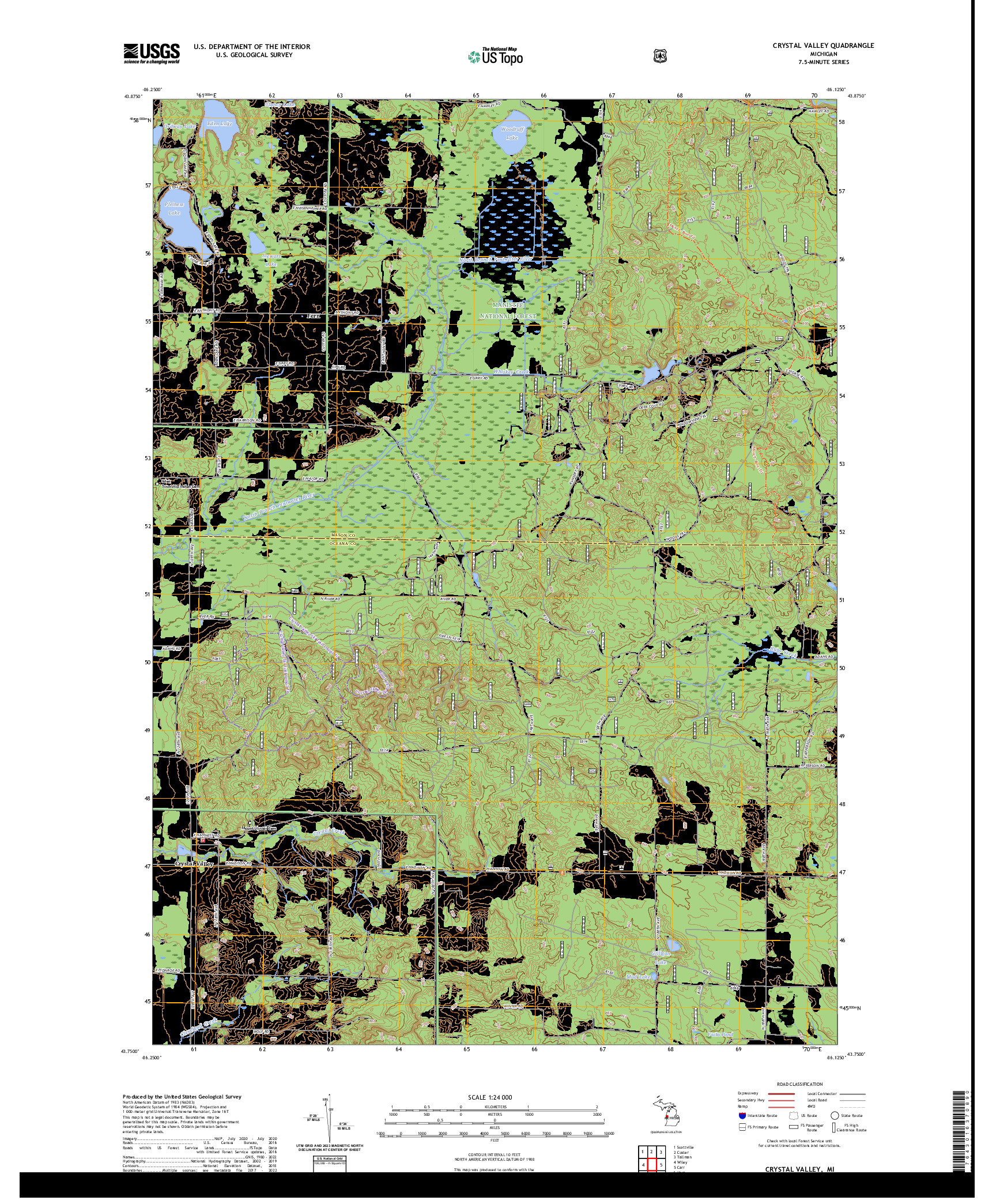 US TOPO 7.5-MINUTE MAP FOR CRYSTAL VALLEY, MI