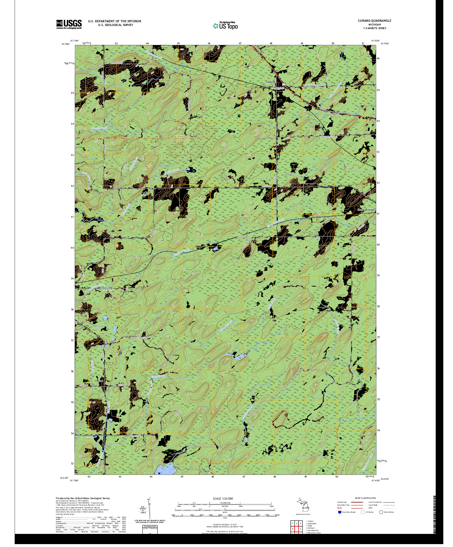 US TOPO 7.5-MINUTE MAP FOR CUNARD, MI