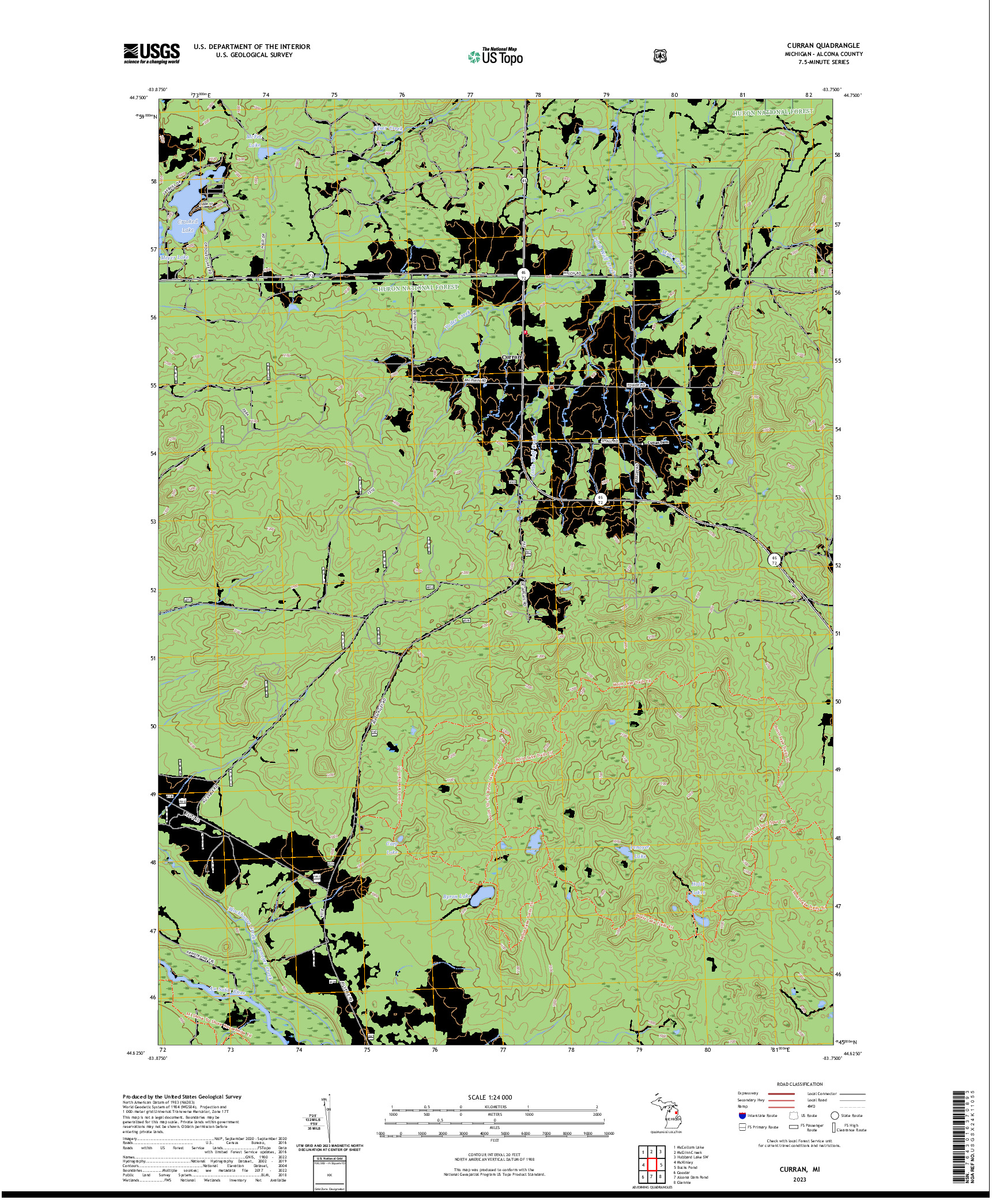 US TOPO 7.5-MINUTE MAP FOR CURRAN, MI