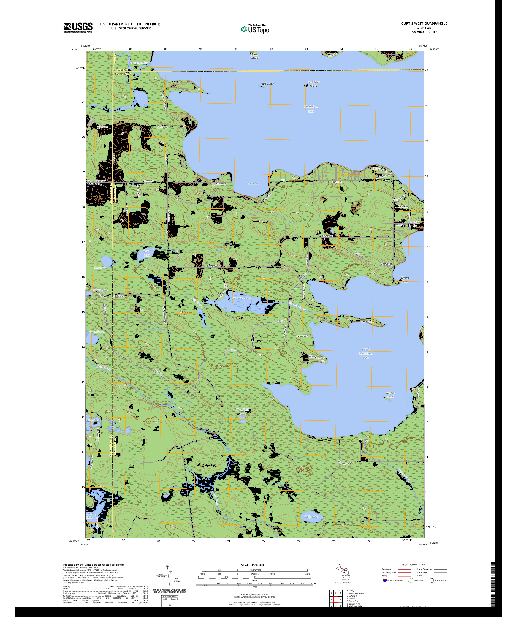 US TOPO 7.5-MINUTE MAP FOR CURTIS WEST, MI