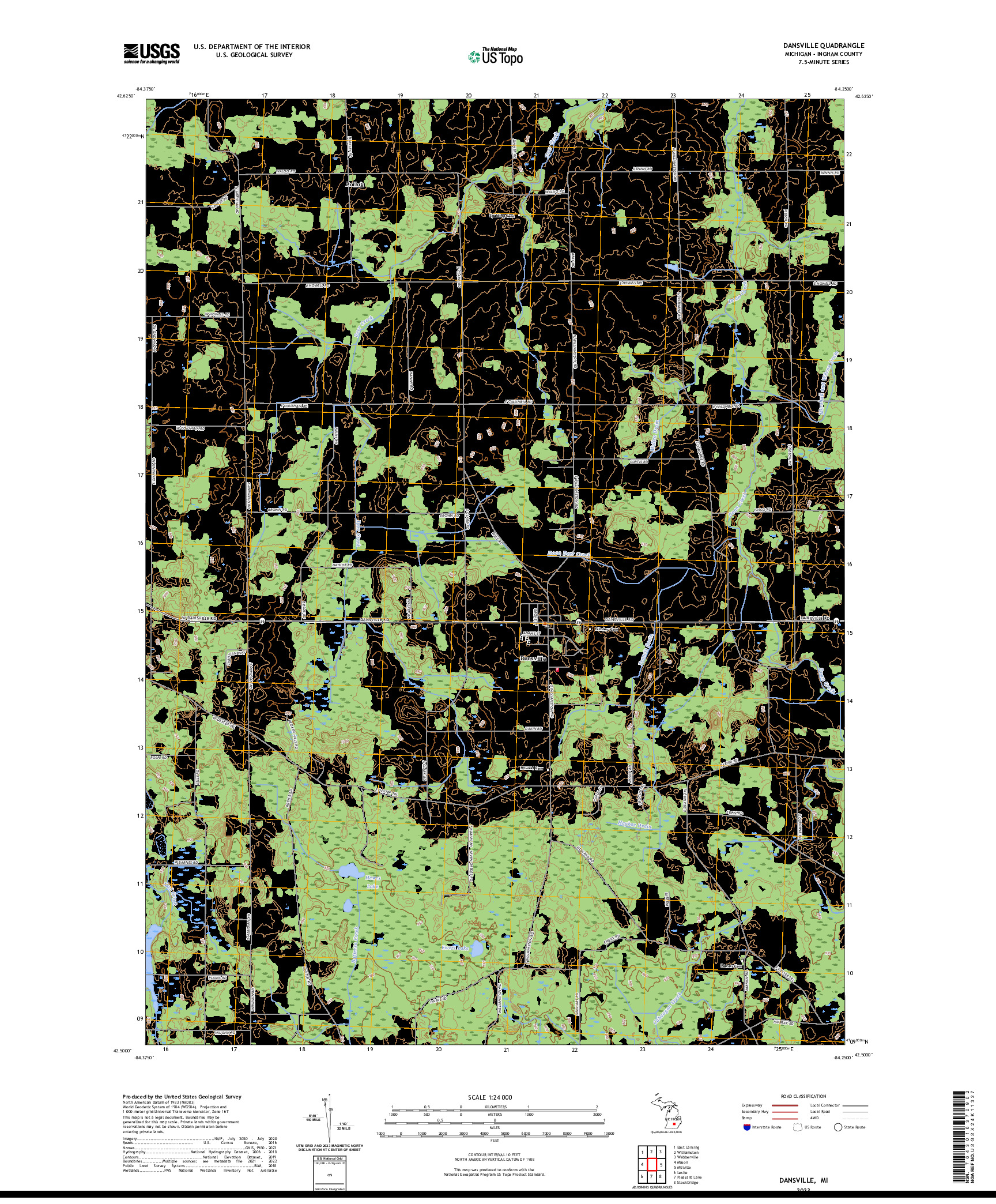 US TOPO 7.5-MINUTE MAP FOR DANSVILLE, MI