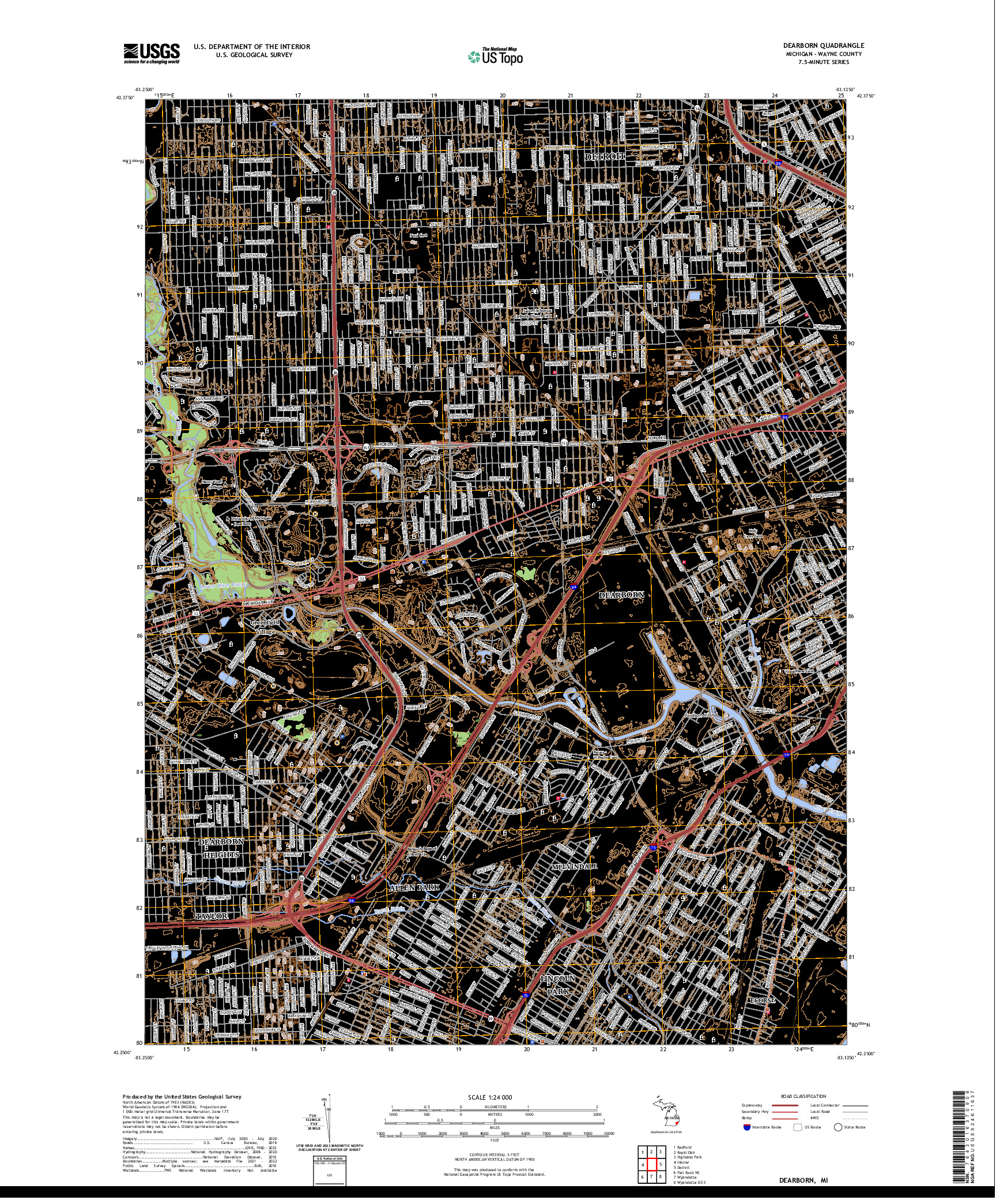 US TOPO 7.5-MINUTE MAP FOR DEARBORN, MI