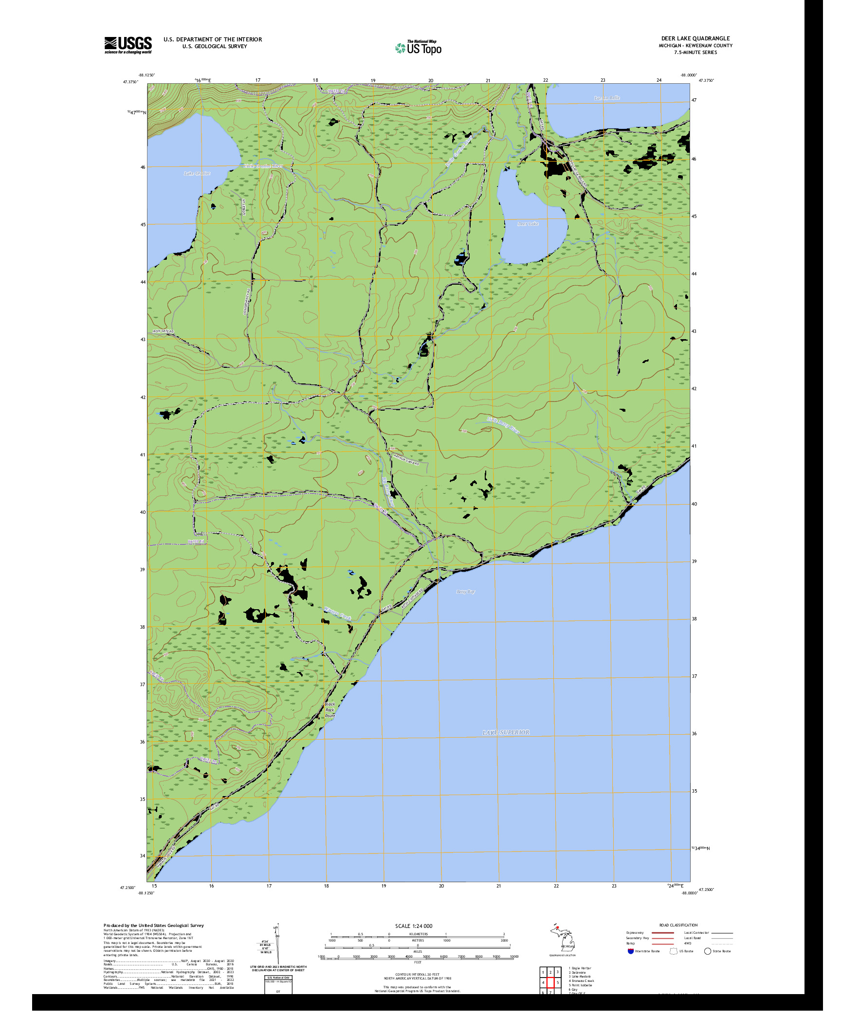 US TOPO 7.5-MINUTE MAP FOR DEER LAKE, MI