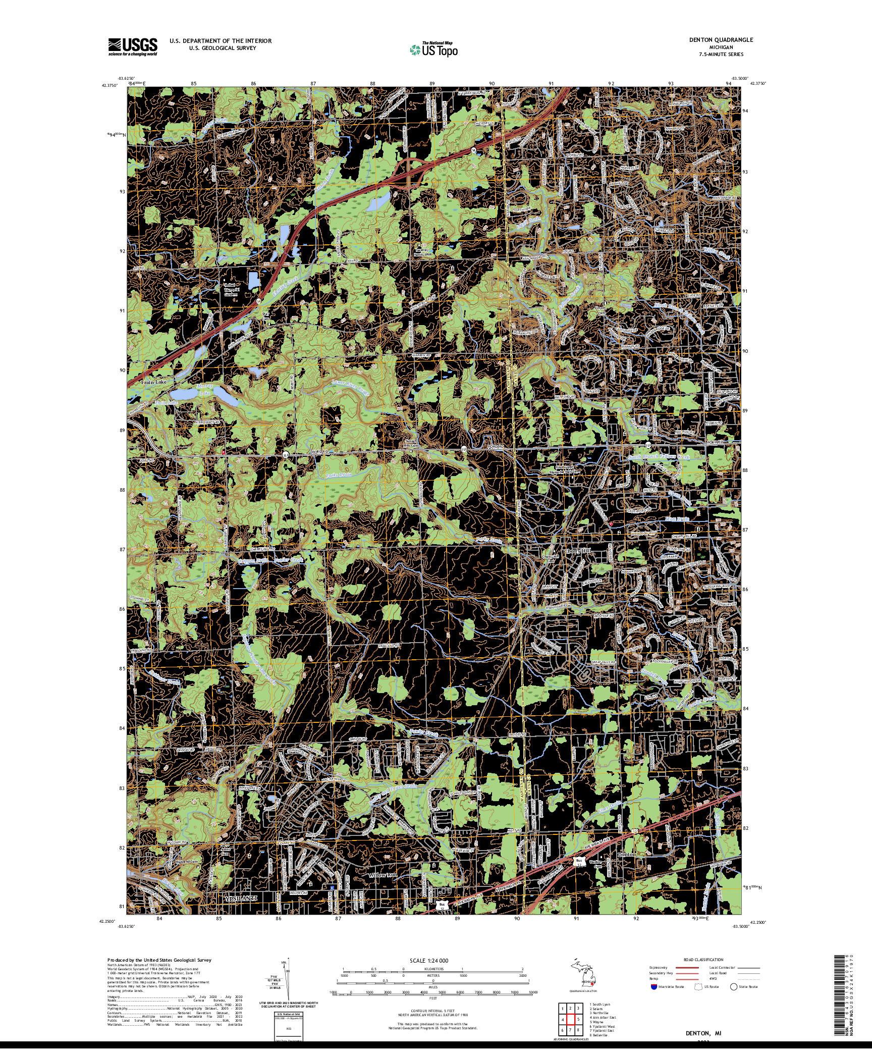 US TOPO 7.5-MINUTE MAP FOR DENTON, MI